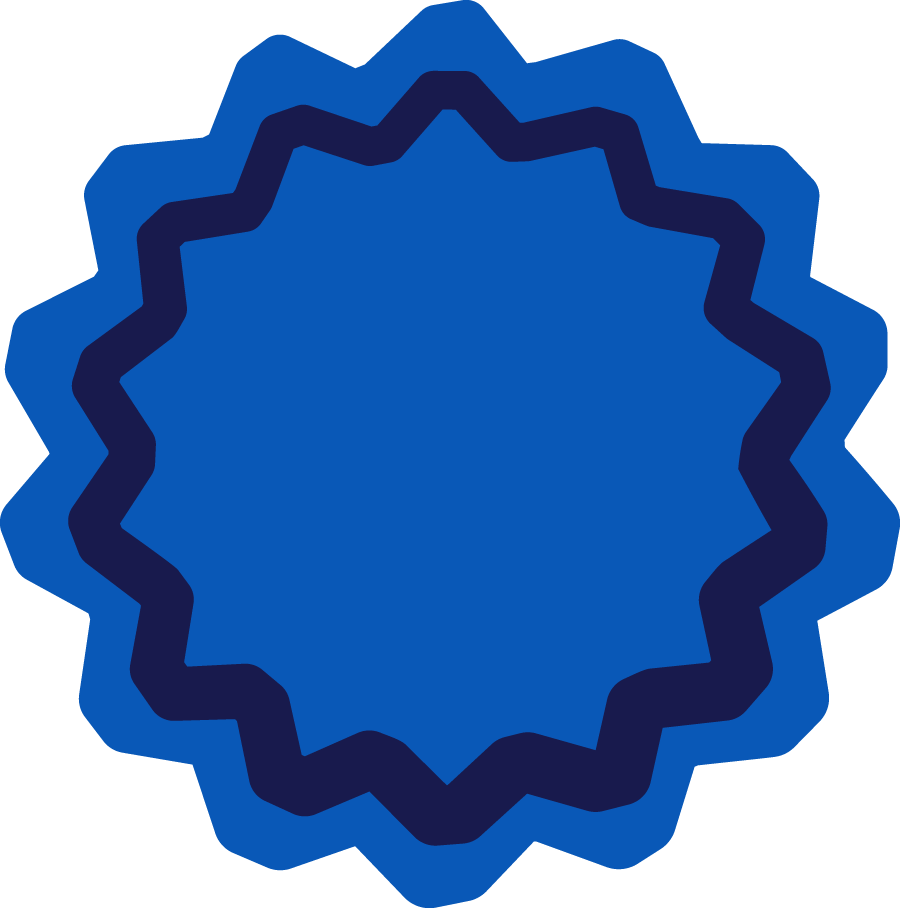 Blue and dark blue jagged-edged badge or seal with no text or symbols