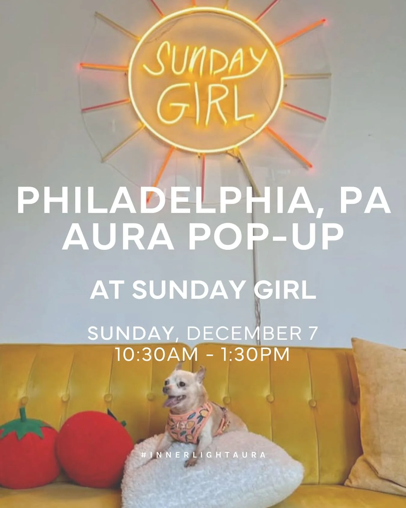 ✨ Philly friends, we&rsquo;re bringing the aura magic to Sunday Girl! ✨
Join us for an Inner Light Aura Pop-Up on Sunday, December 7 from 10:30AM&ndash;1:30PM 💫
Capture your unique energy and see your colors shine &mdash; we can&rsquo;t wait to conn