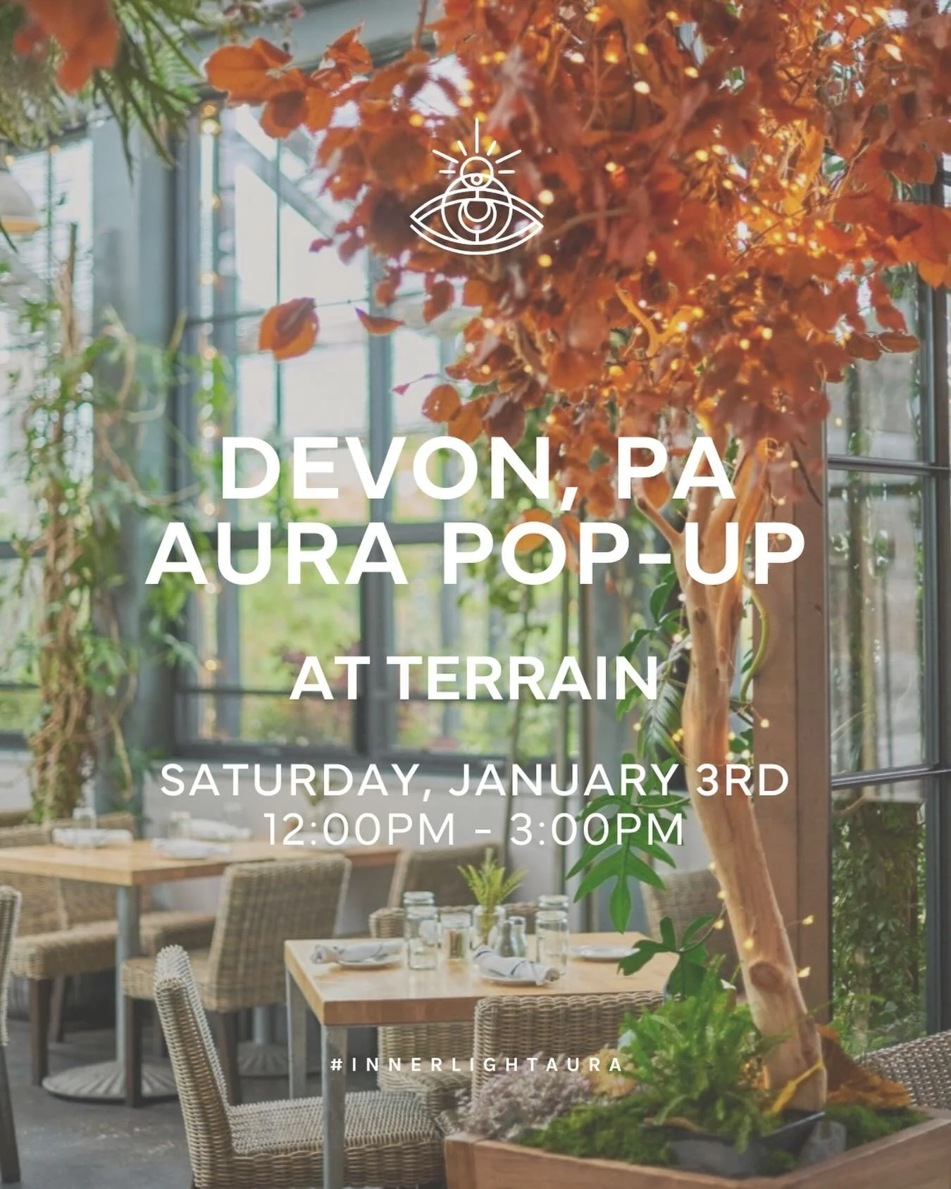 Join us in Devon, PA for an afternoon of personalized aura readings in one of the most beautiful spaces. Stop by, soak in the ambiance, and discover the energy you&rsquo;re carrying into the new year.
📍 Terrain, Devon PA @shopterrain 
🗓 Saturday, J