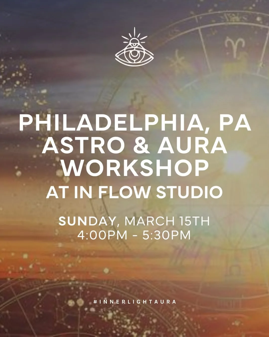 PHILLY ✨ we&rsquo;re bringing the magic your way.

Join us at In Flow Studio for an afternoon of astrology + aura energy as we dive into your cosmic blueprint and capture the colors of your soul 🌈🔮

Sunday, March 15th
4:00PM &ndash; 5:30PM
Philadel