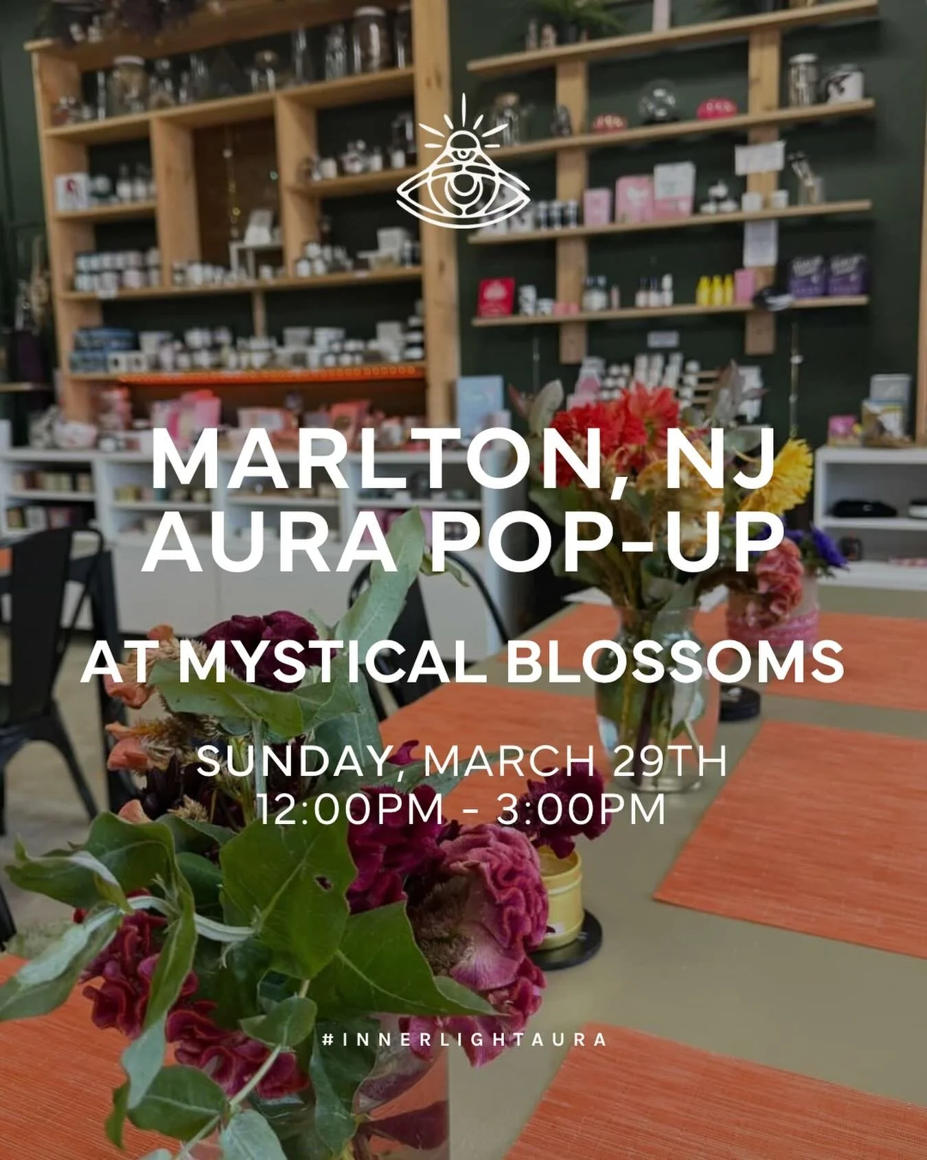Marlton, we&rsquo;re coming back ✨
Join us at Mystical Blossoms for an afternoon of aura photography and a little energetic magic.

📍 @mysticalblossoms &ndash; Marlton, NJ
🗓 Sunday, March 29
⏰ 12 PM &ndash; 3 PM

Come see your energy in color, expl