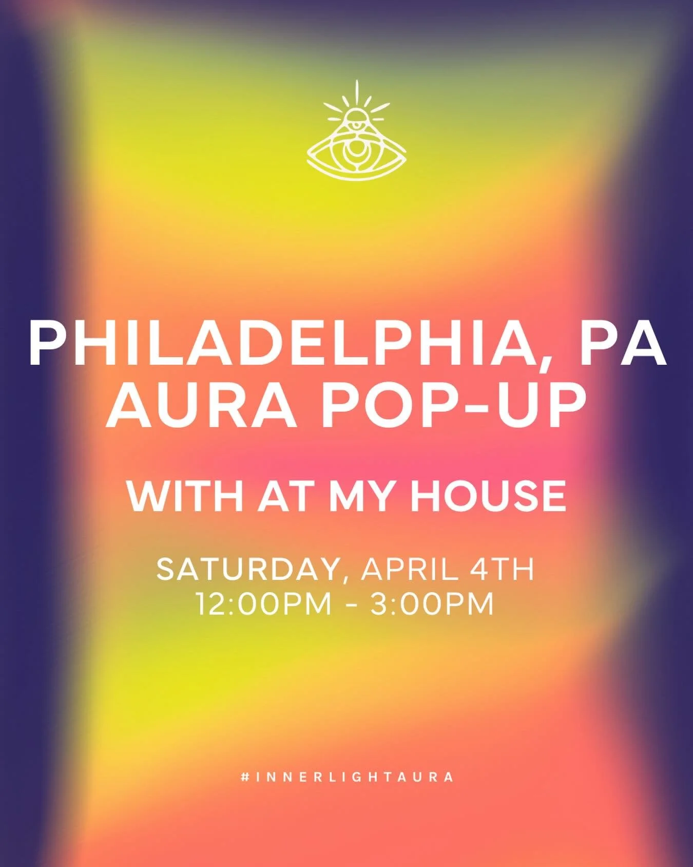 PHILLY 💫

Join us at @atmyhou.se 🤍
Saturday, April 4th
12:00PM &ndash; 3:00PM ✨

Come get your aura captured + interpreted 🌈
A little self-discovery, a little magic, all in one afternoon 🤍

Discover the colors that create you with us at one of ou