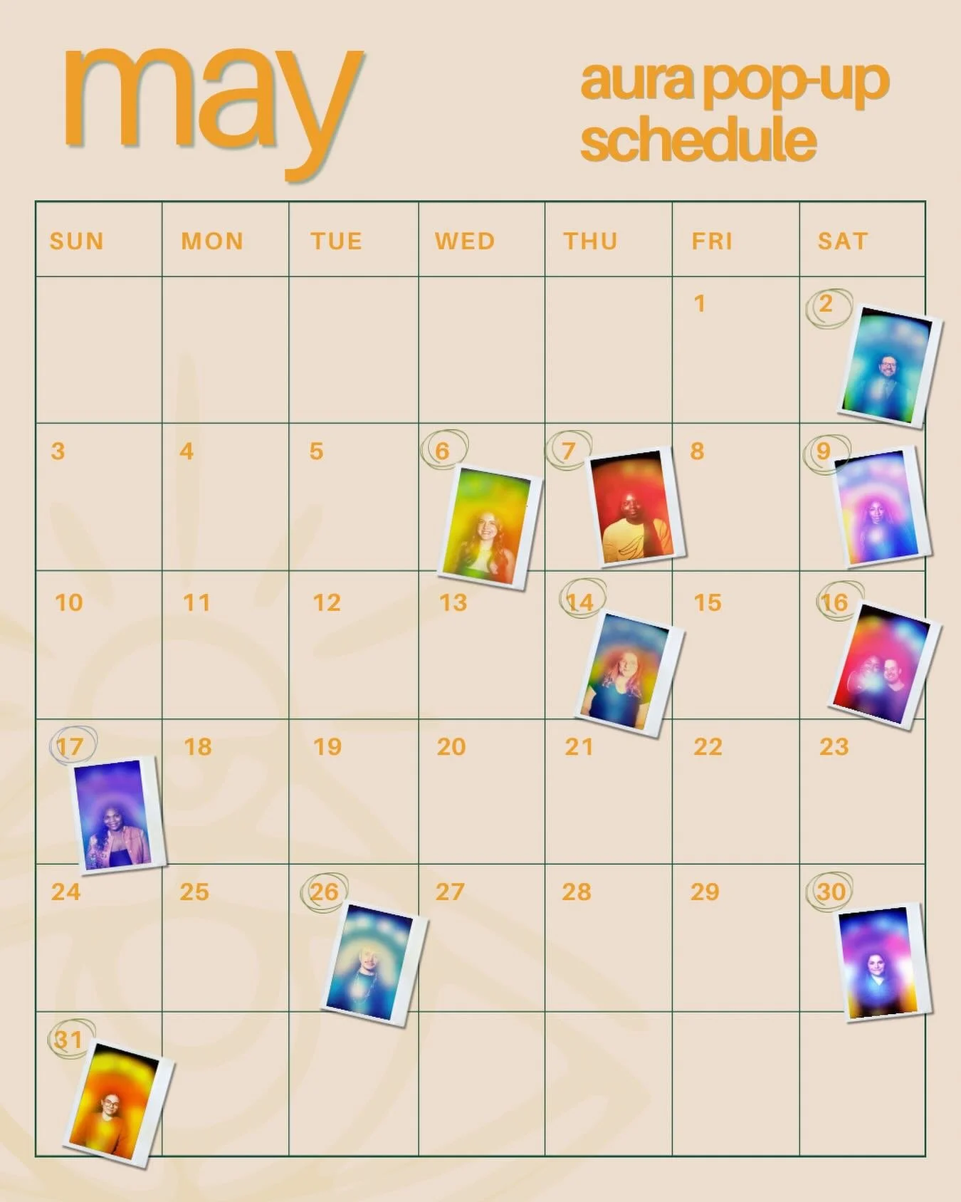 The weather is finally heating up &amp; so is our pop-up schedule! We can&rsquo;t wait to capture your energy in May at one (or more) of our various aura moments ✨

5/2: @wallacedrygoods Ardmore, PA
5/2: Community Day @inflowwstudio Philadelphia, PA
