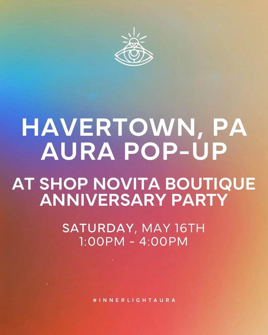 Havertown, we&rsquo;re bringing the glow to you ✨

Join us for an aura pop-up at Shop Novita&rsquo;s Anniversary Party; an afternoon of color, energy, and a little magic you can take home with you.

📍 Havertown, PA @shopnovitaboutique 
🗓 Saturday, 