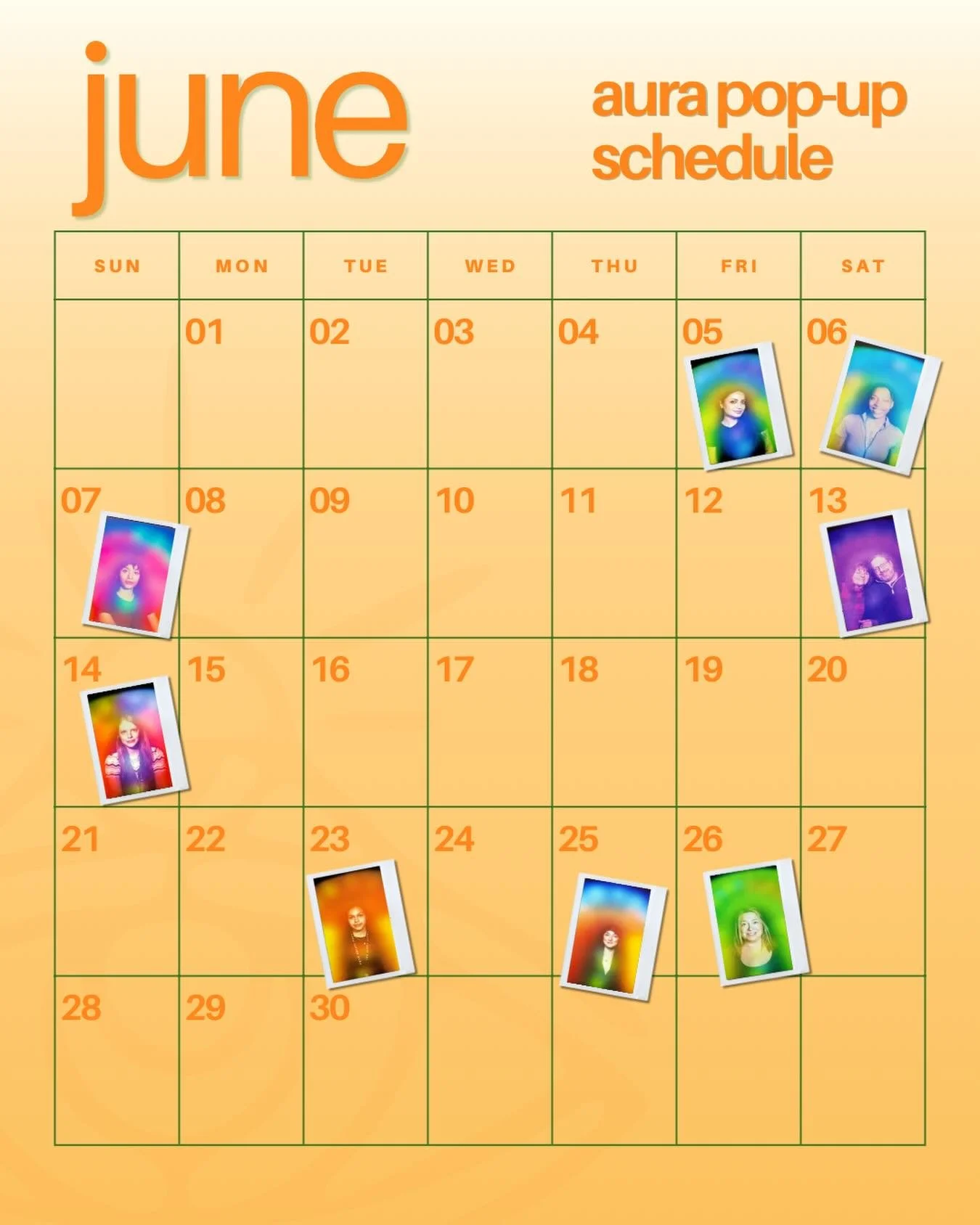 It&rsquo;s hard to believe we&rsquo;re already just 2 weeks away from June! 

A new month means new cities, new faces, new energy, and so many chances to connect with you and capture your aura. We&rsquo;ve got a beautiful lineup of pop-ups coming you