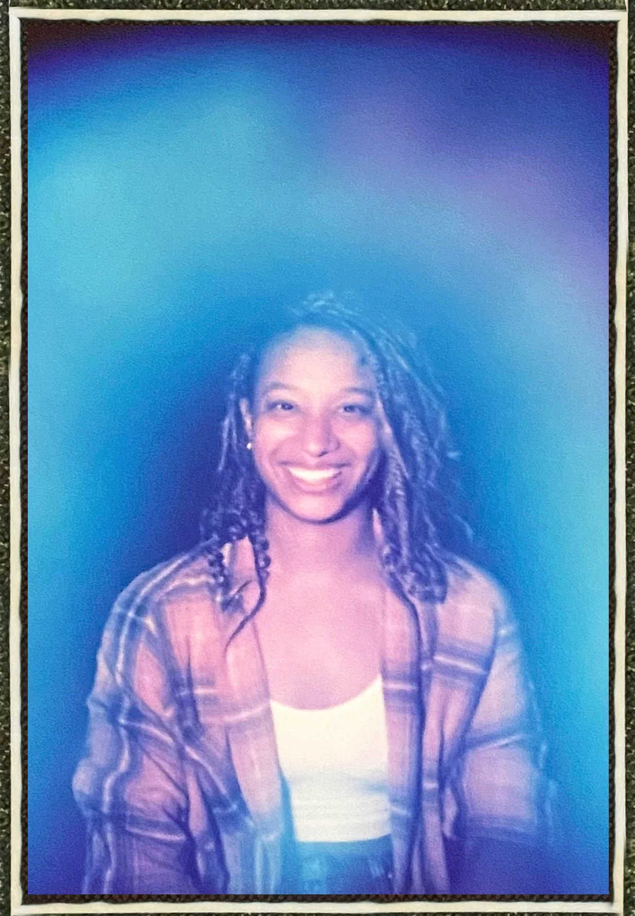 A vibrant blue aura captures the calm clarity and honest expression of someone deeply in tune with their inner truth.