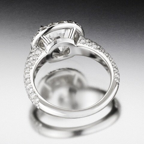 Stunning antique cushion diamond halo and 5 row diamond pavé band