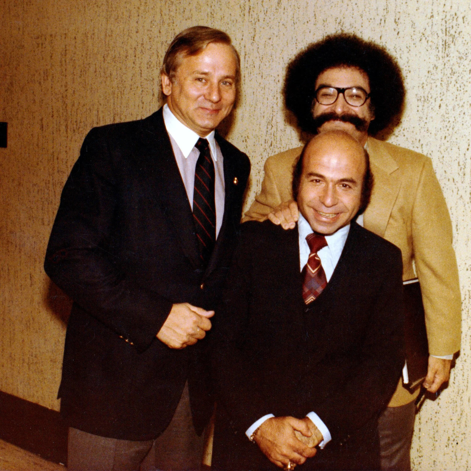 A great photo of Garo Yepremian with sportswriter and broadcaster Dick Schaap  and movie critic Gene Shalit, who recently passed away at the age of 100. This was taken in NBC's New York studio as Garo dropped in to make an appearance on the "Tod