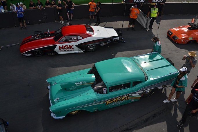 Two bad ass @robinsonracecars built Pro Mod cars, with 20 years between their build dates! @rooferstoydragracing 1957 Chevy still looks great! Thank you @kirstamabob from @eurodragster for the great photos! 

#robinsonracecars 
#rsquared