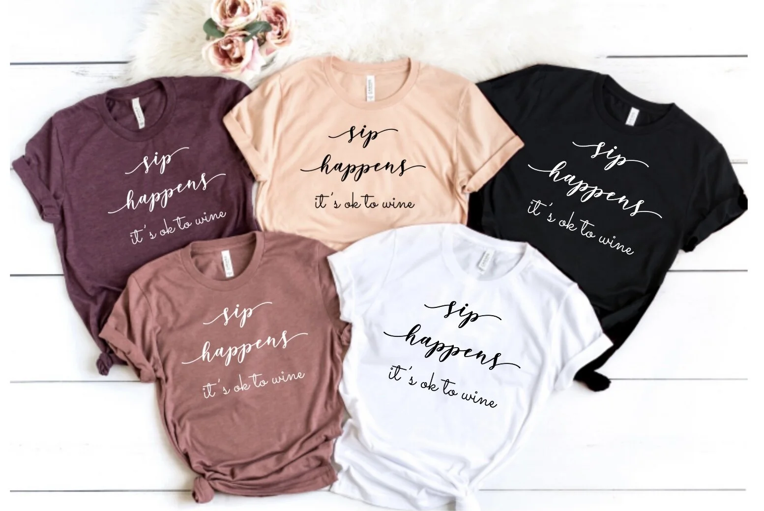 Sip happens it's ok to wine Women's Premium Tee l Bella + Canvas 3001