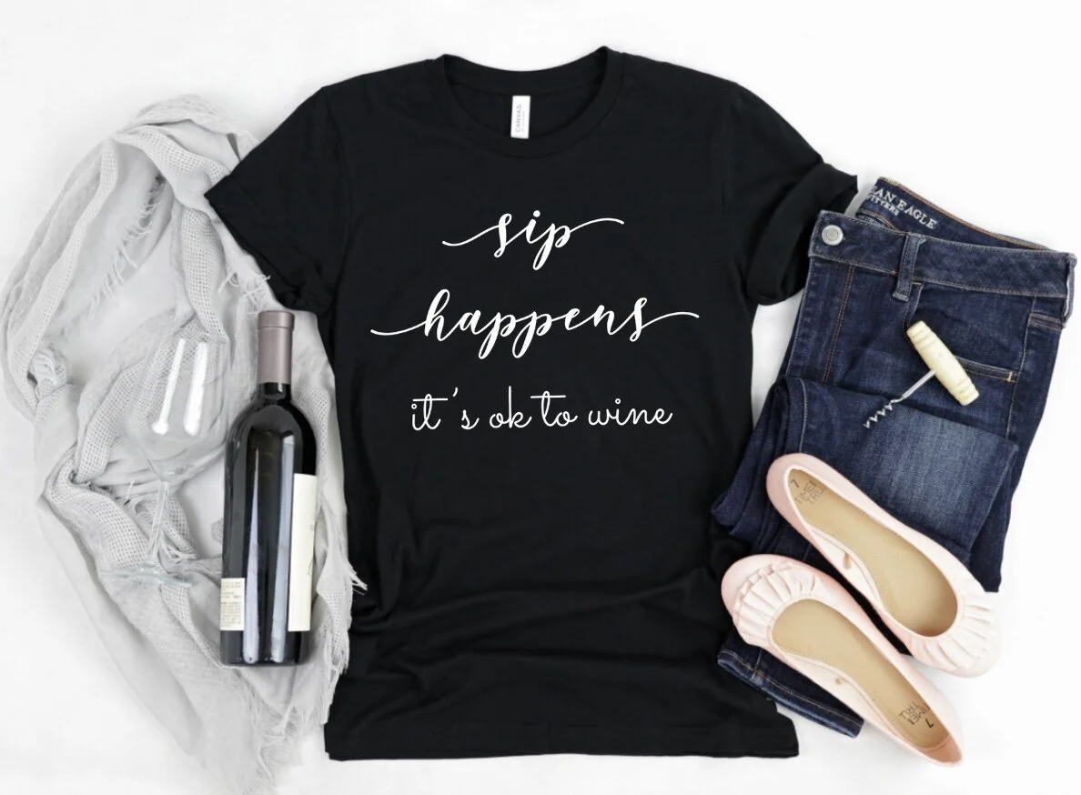 Sip happens it's ok to wine Women's Tri-blend fitted Tee l Bella + Canvas 8413