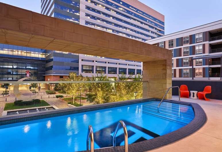 Pool overlooking a courtyard