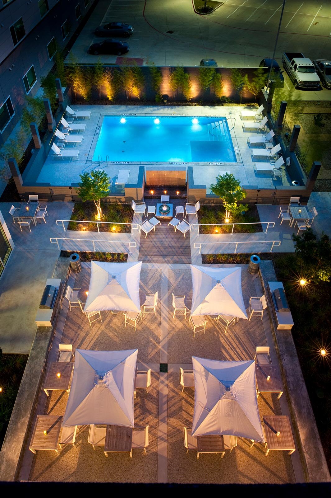 Aerial view of pool at night