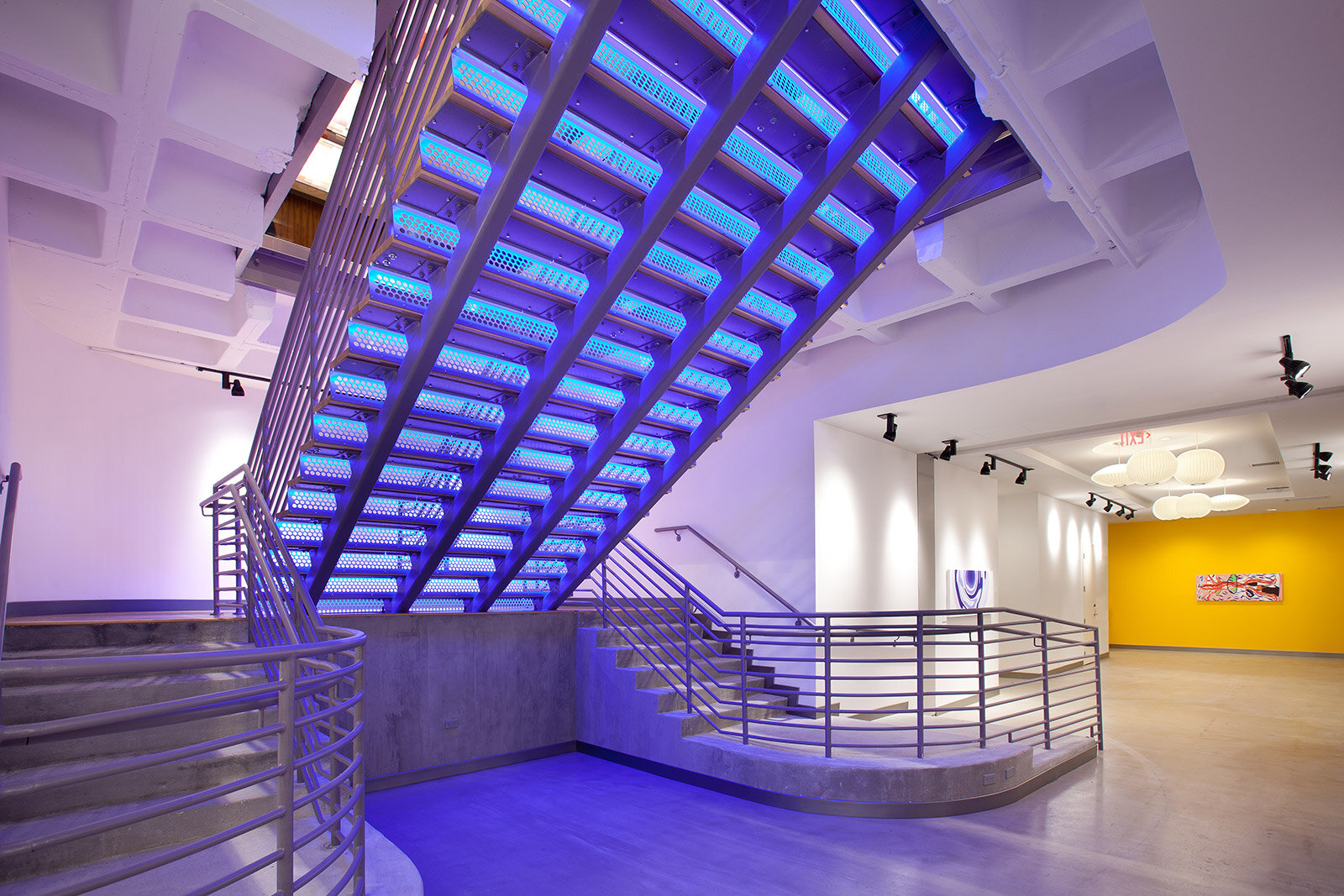 Staircase with blue lighting