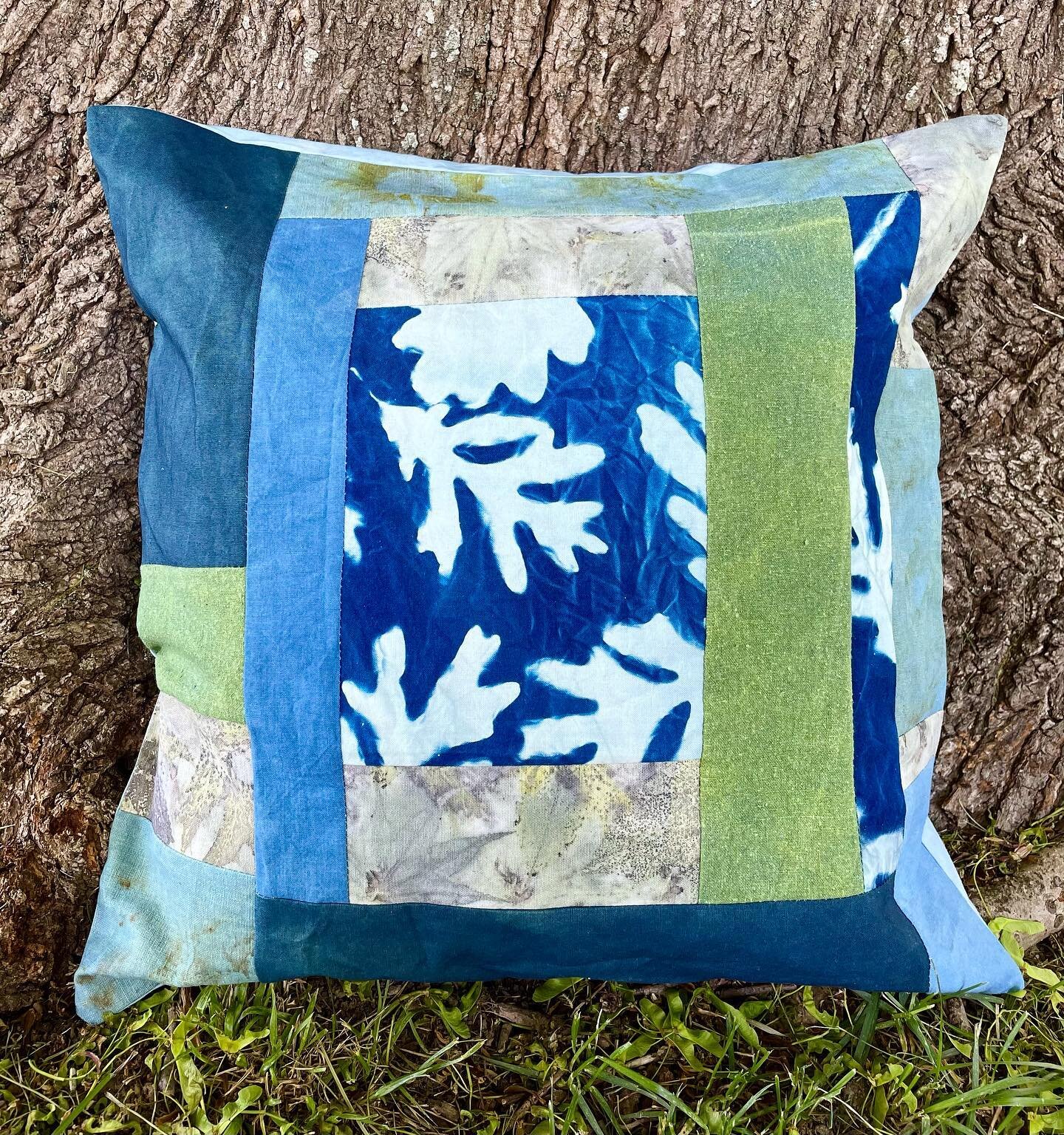 Patchwork throw pillow spotlight&hellip;this color palette reminds me of getting lost in the beauty of ocean waves. Just a few more pillows remaining in the shop, sewn with seasonal plant dyed &amp; printed remnants! 🌊