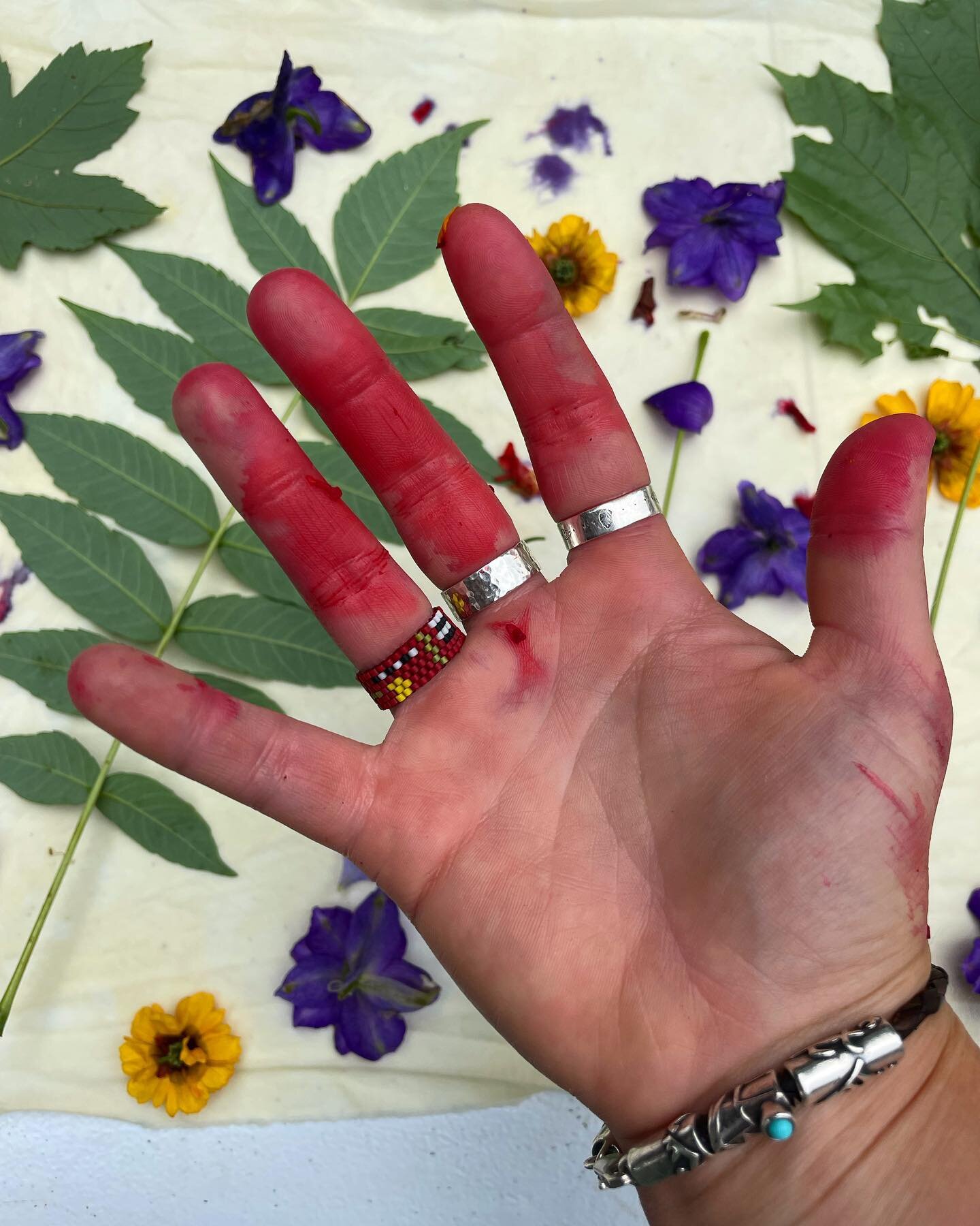 The power of geranium flowers is strong! These small but mighty petals are full of powerful pigments, and usually print hot pink. Want to learn more about natural color and printing on fabric? There are only 3 spots left for this weekends class @natu