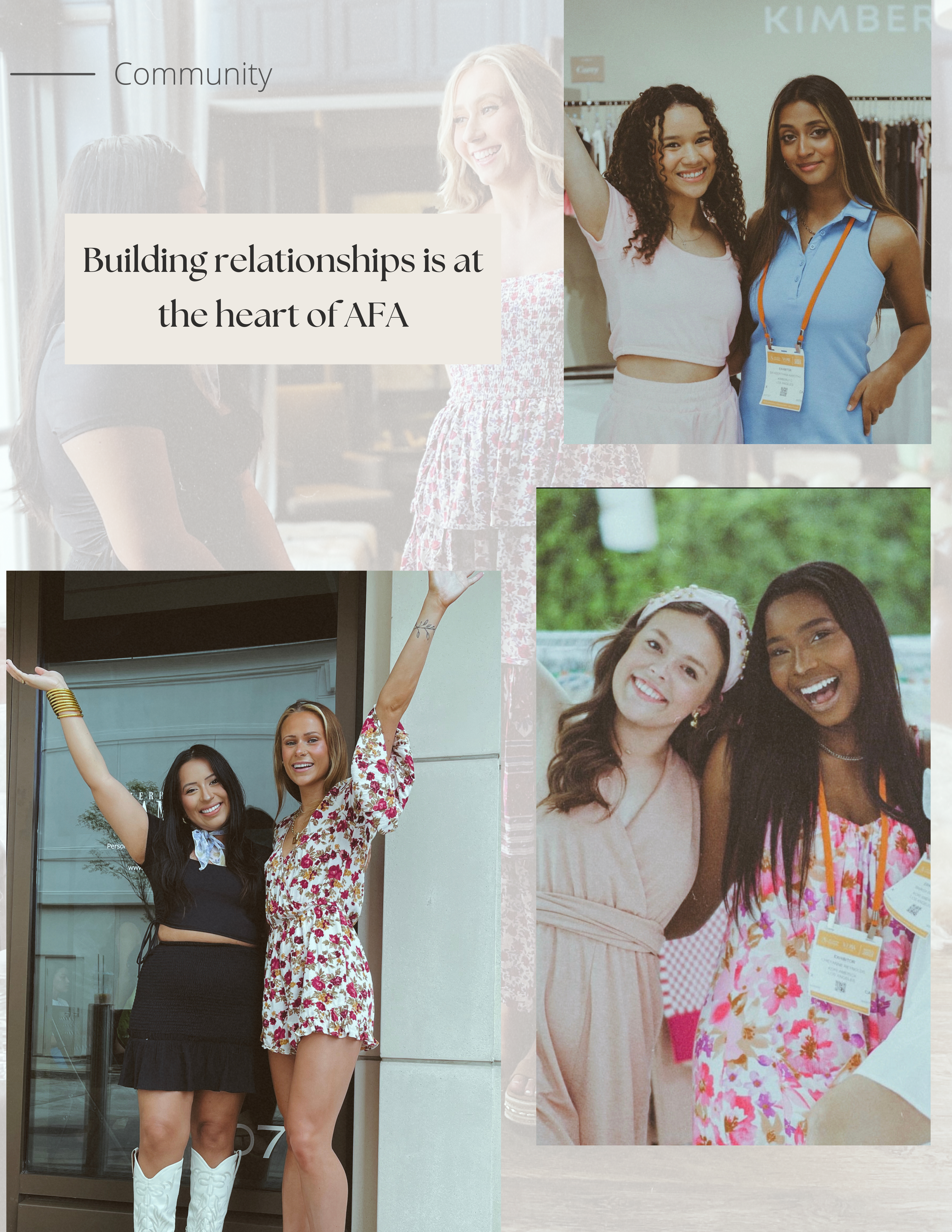 Magazine page 17 featuring images of girls engaging with one another, posing and smiling and reading, "Building relationships is at the heart of AFA"