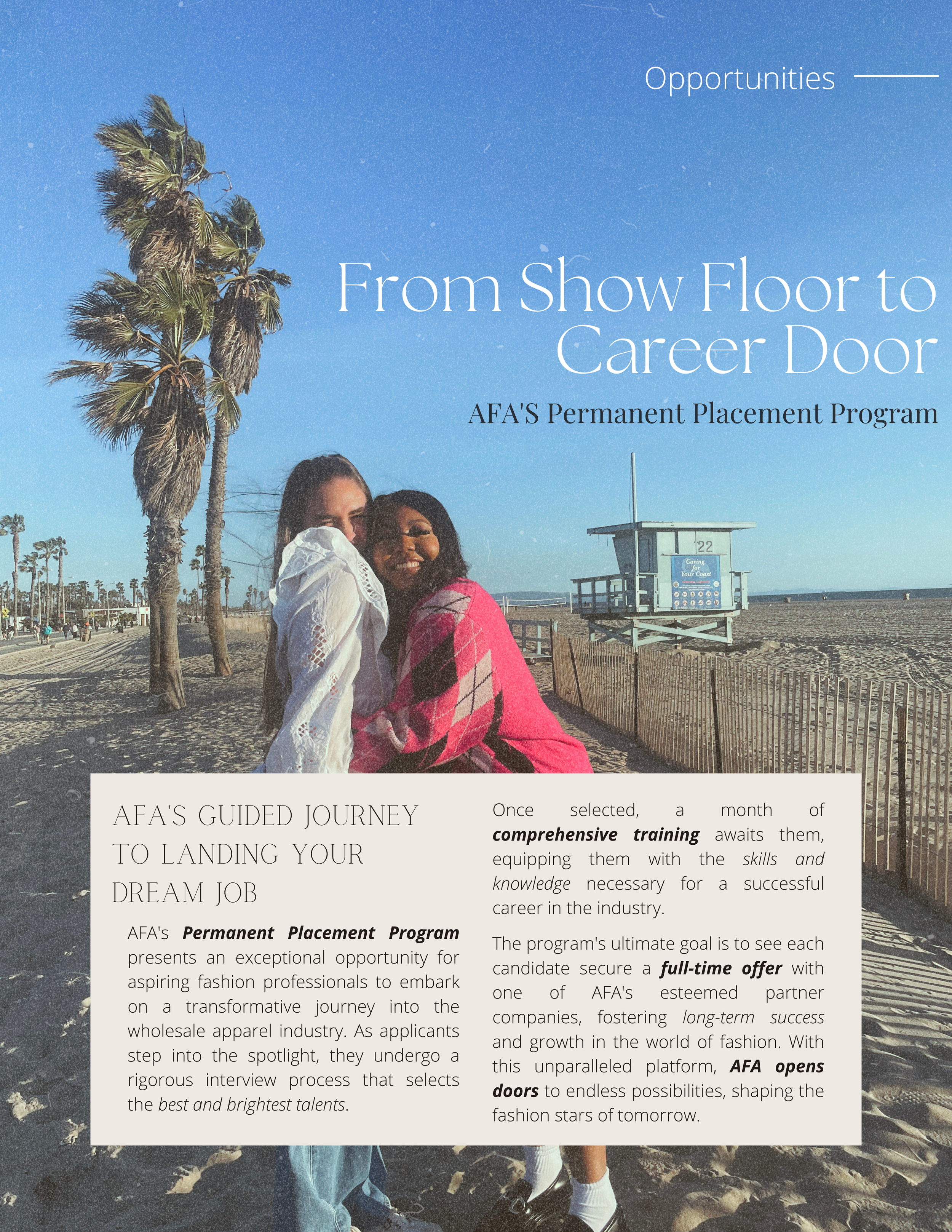 Magazine article reading "AFA's Guided Journey to Landing your Dream Job" and examining the Permanent Placement Program and how this opportunity provides candidates with crucial development and secures them the role.