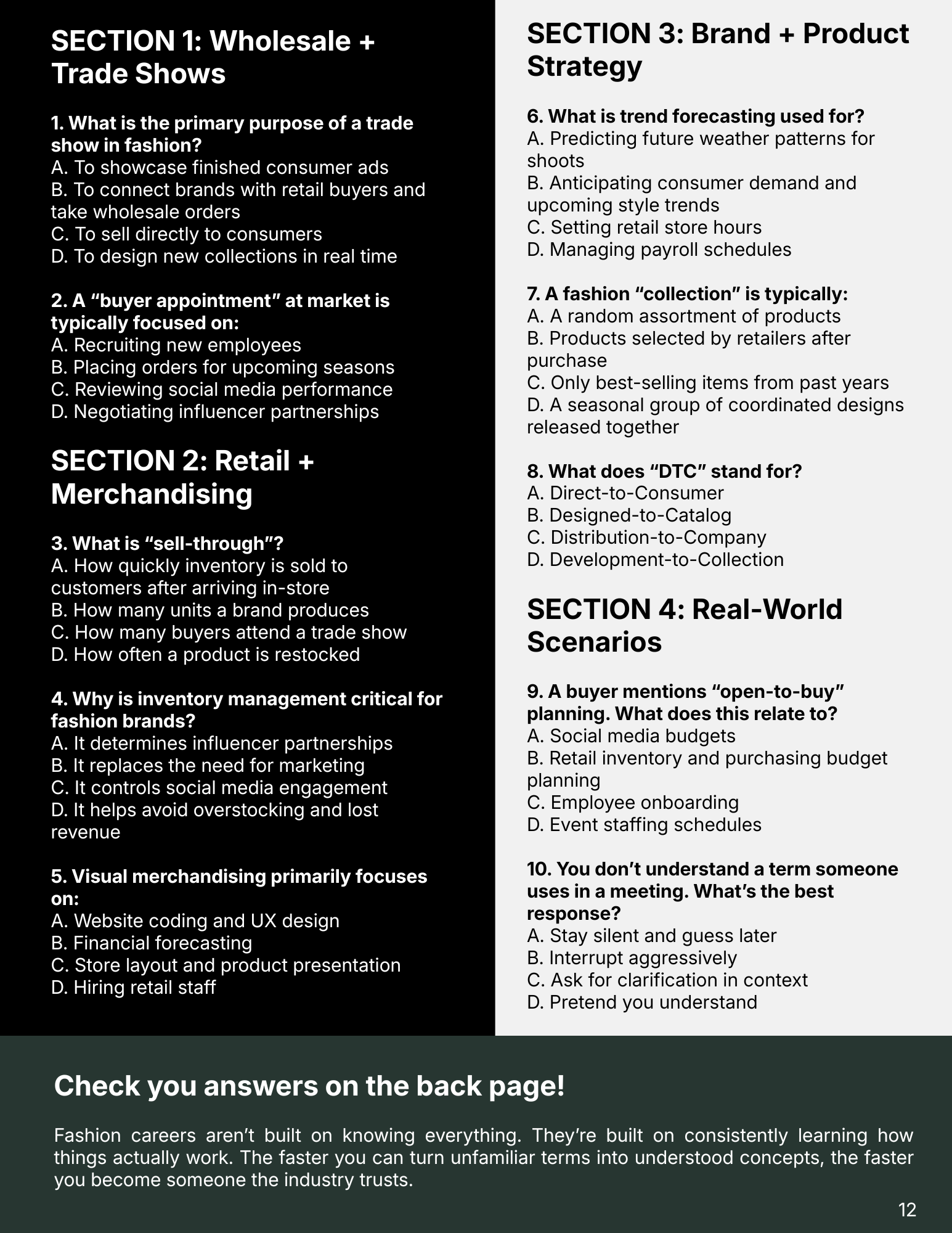 Career Readiness Quiz: How Well Do you Understand the Fashion Industry? Page 1