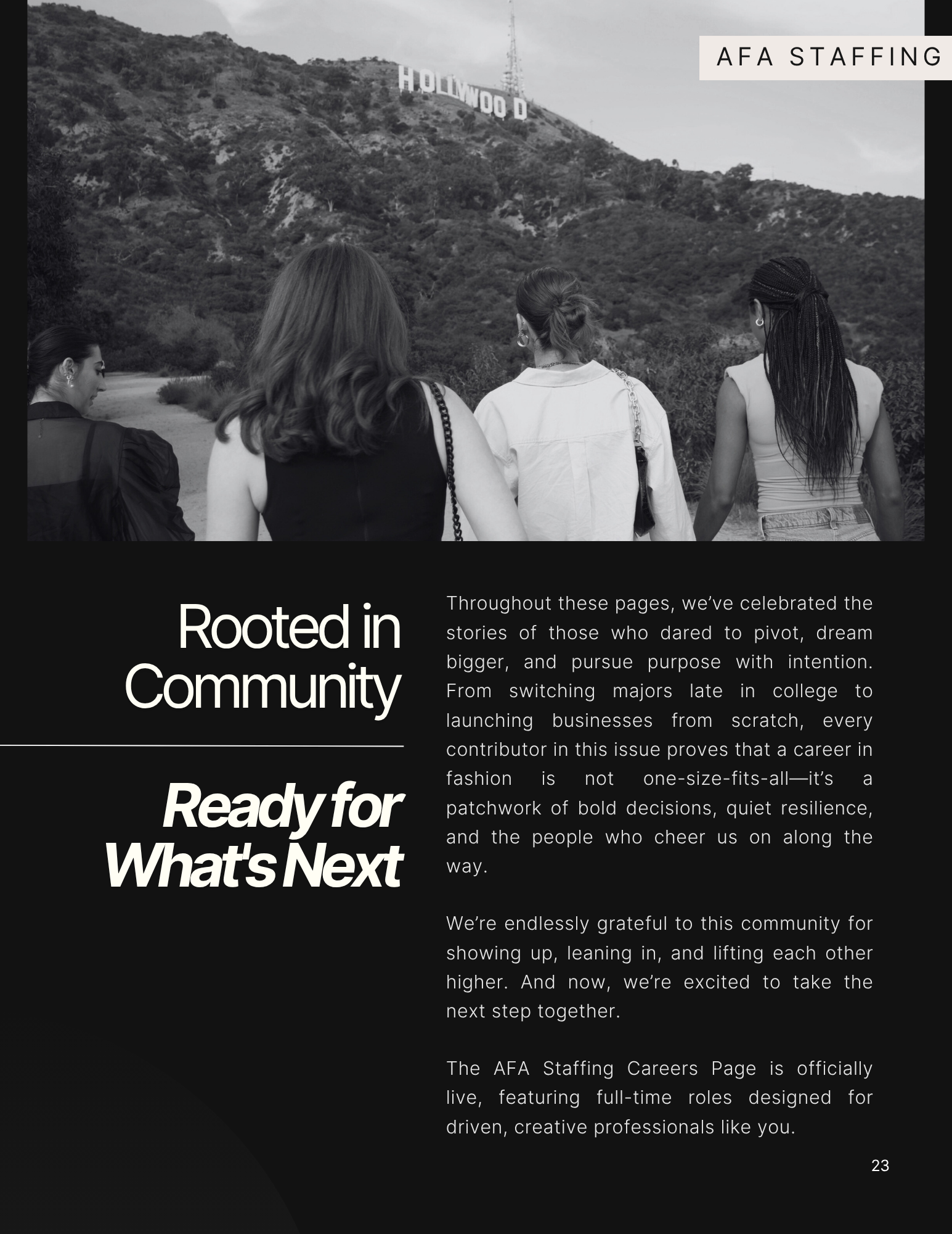 Conclusion article with black and white image of four friends walking through the Hollywood hills.