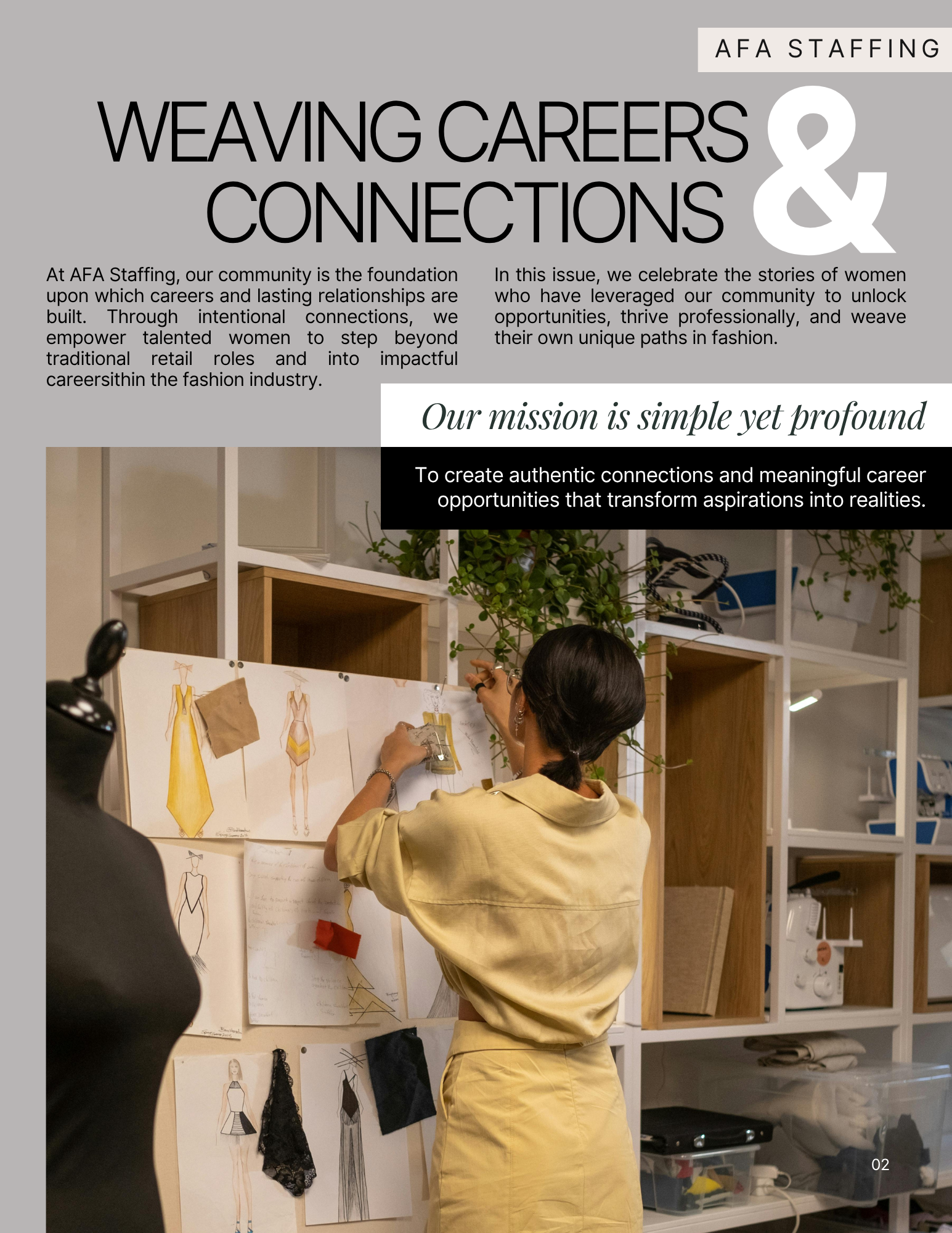 Weaving Careers & Connections, page showing woman working in fashion design.