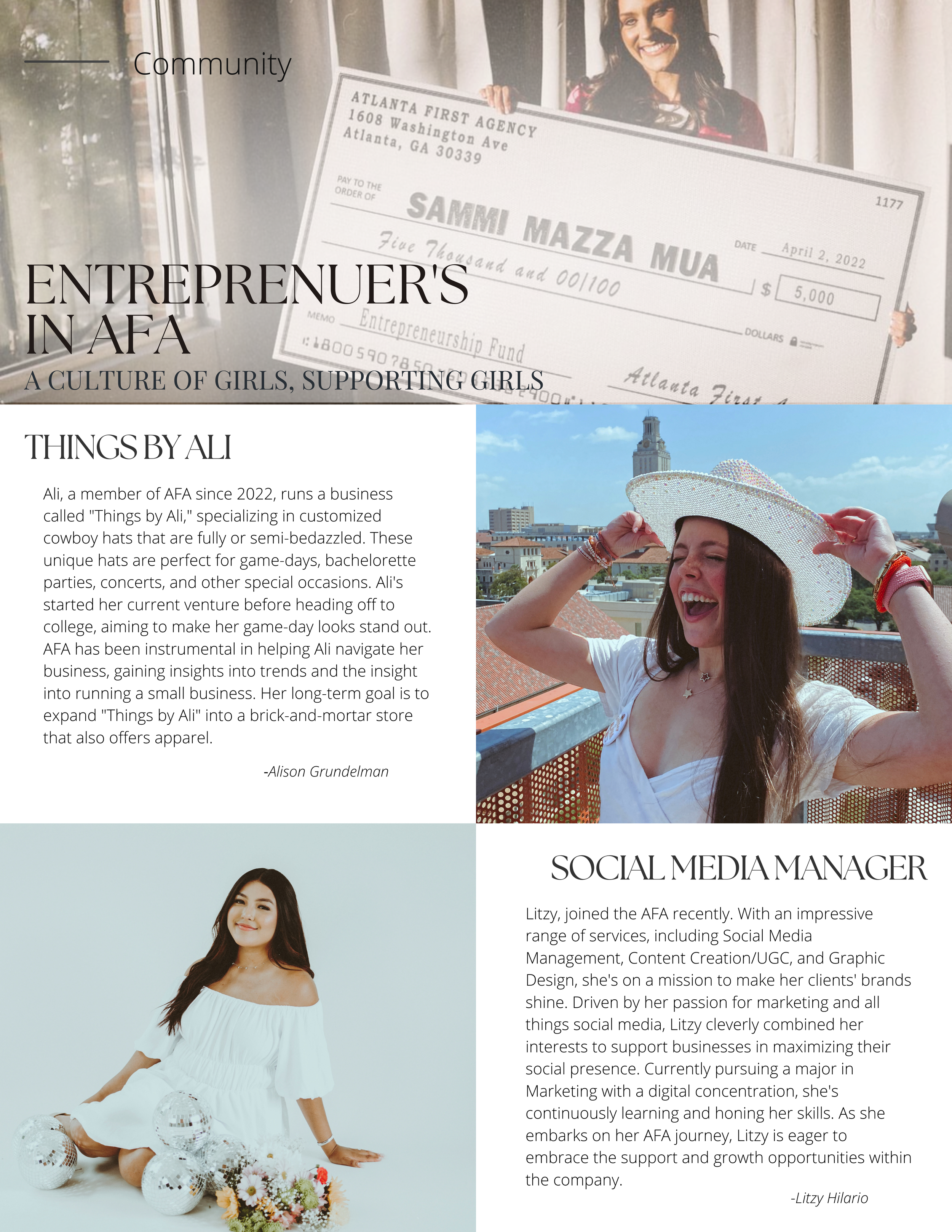 Magazine article with two features, highlighting the incredible entrepreneurial work by two of AFA Staffing's members.