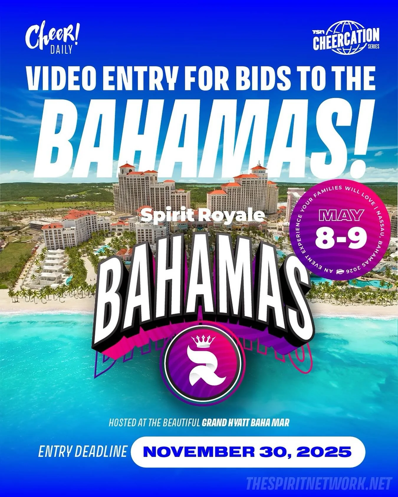 Want to bring YOUR team to the 2026 Bahama Royale on a bid? 🌴

Our video submission link is now open! Head to the LinkTree in our bio and submit a video of your team doing a full out for the chance to win a bid to the Bahamas! 💙

#TheSpiritNetwork 