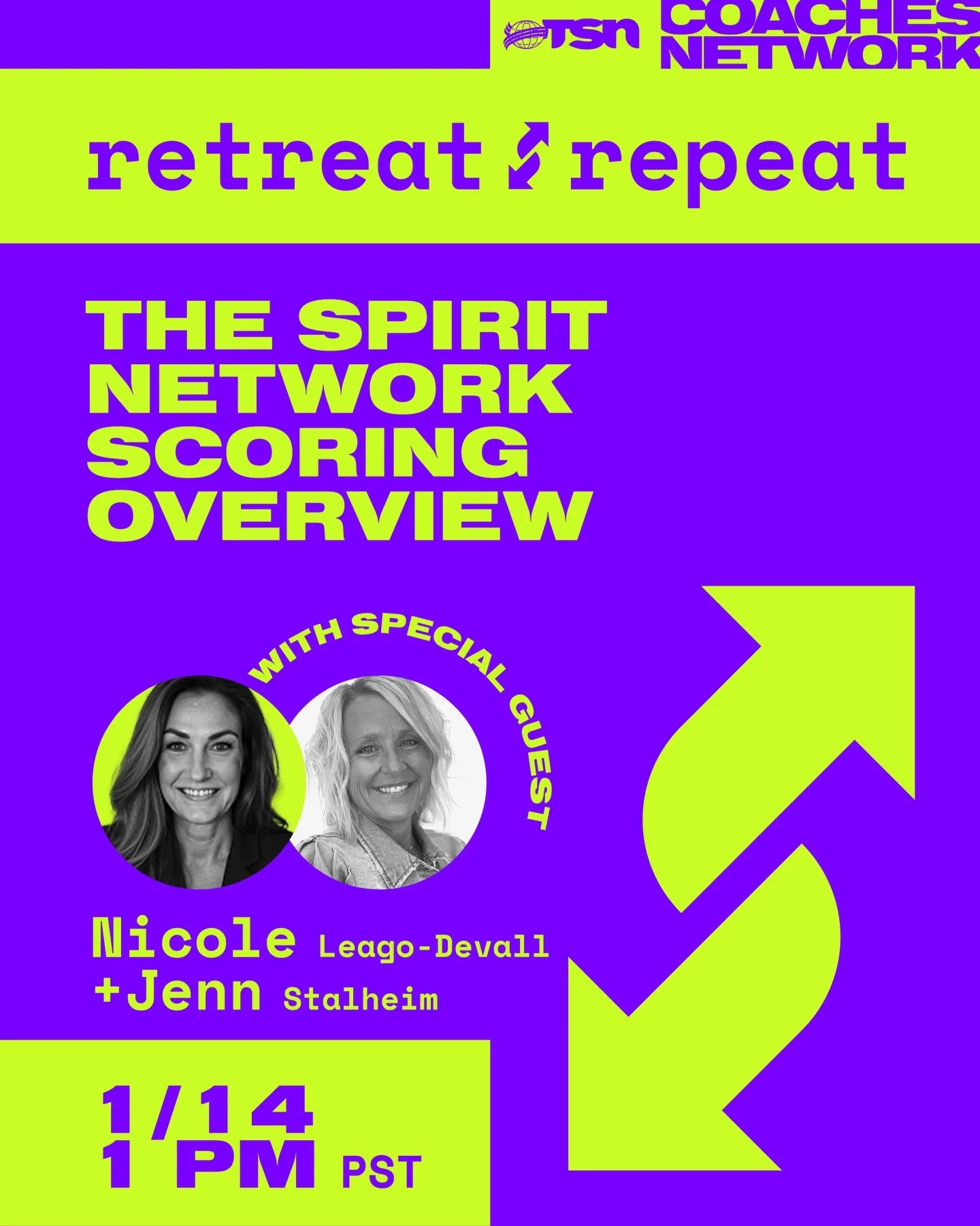 TOMORROW! 💜💚

Message us to secure the link to tomorrow&rsquo;s Retreat Repeat on scoring with Jenn and Nicole at 1pm PST. We can&rsquo;t wait to see you there! 

#TheSpiritNetwork | #RetreatRepeat