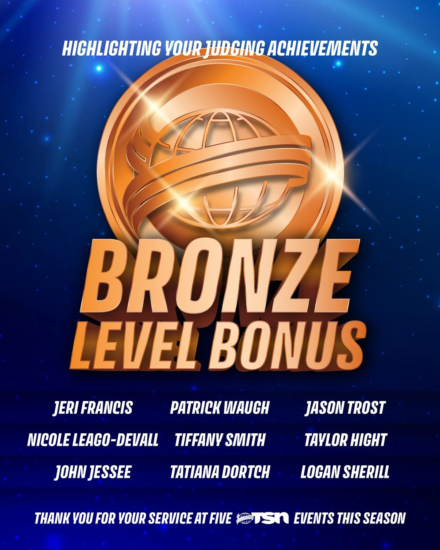 Consistency. Recognition. Excellence. 🏆

At The Spirit Network, we know that great events start with great judges and we believe in rewarding commitment.

🌟 Bronze Bonus &ndash; $500 after judging 5 events this season
🌟 Silver Bonus &ndash; $500 a
