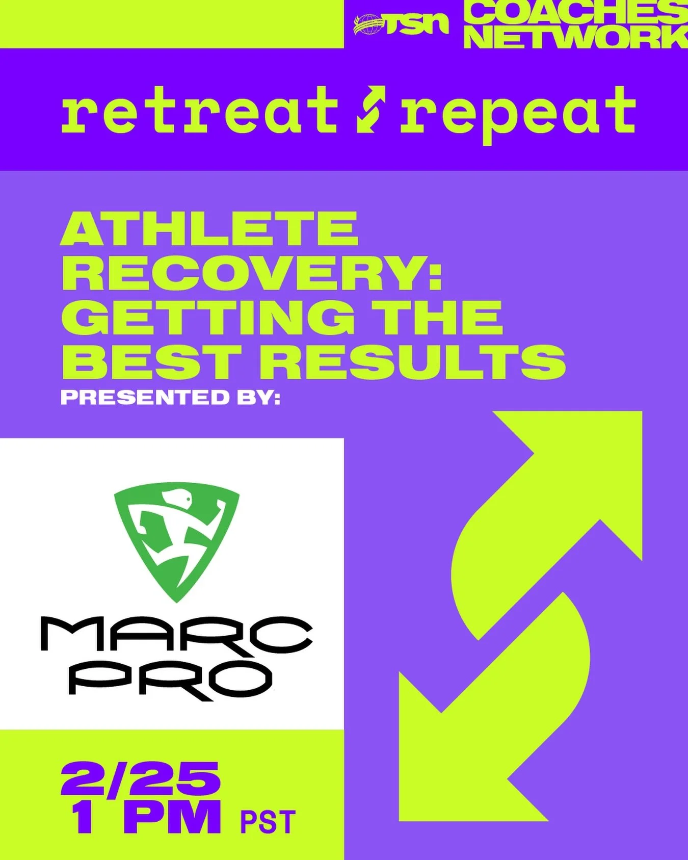 JOIN US via Zoom on Wednesday 2/25 as we chat with @themarcpro about athlete recovery 💚

Send us a message if you&rsquo;d like to receive the link to listen in on this FREE session! 

#TheSpiritNetwork | #RetreatRepeat
