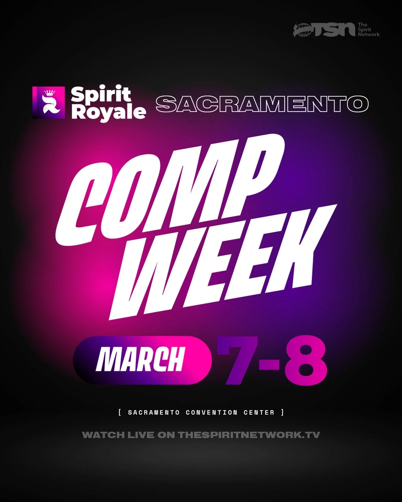 It&rsquo;s almost COMP DAY in Sacramento, California! 🤩

We can&rsquo;t wait to bring the Spirit Royale to Sacramento this weekend. Comment down below if you&rsquo;re ready to be a part of the TSN fun this weekend! ⬇️

#TheSpiritNetwork | #Sacrament