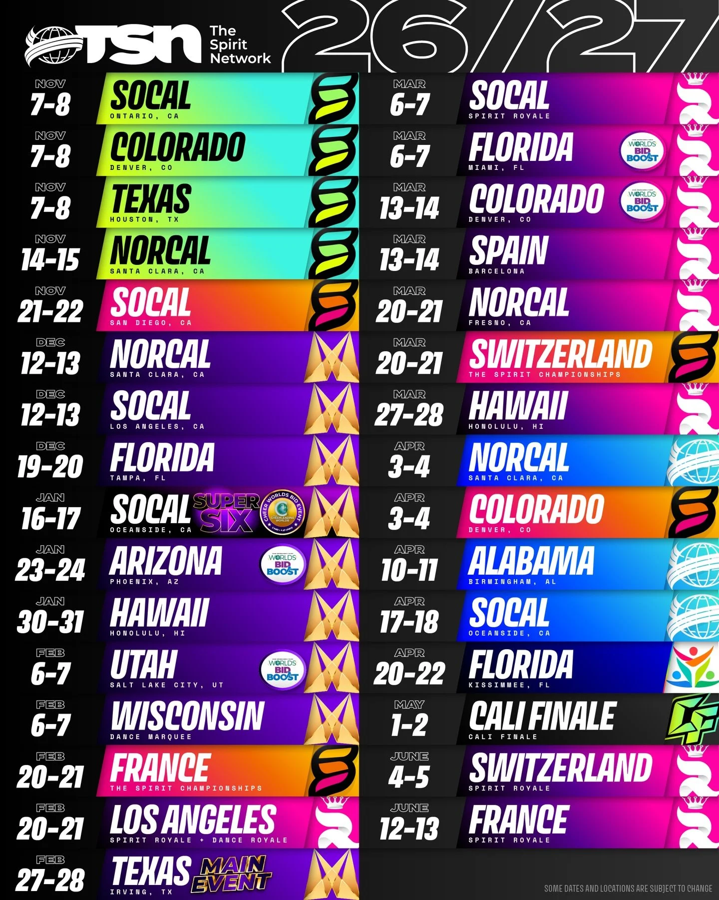 The Spirit Network is coming to a city near YOU in 2026-2027! 🫵

The wait is over! Check out all of our scheduled event dates for the 2026-2027 season and start planning your schedule today. (Now with confirmed cities!)

Which TSN events are you hop