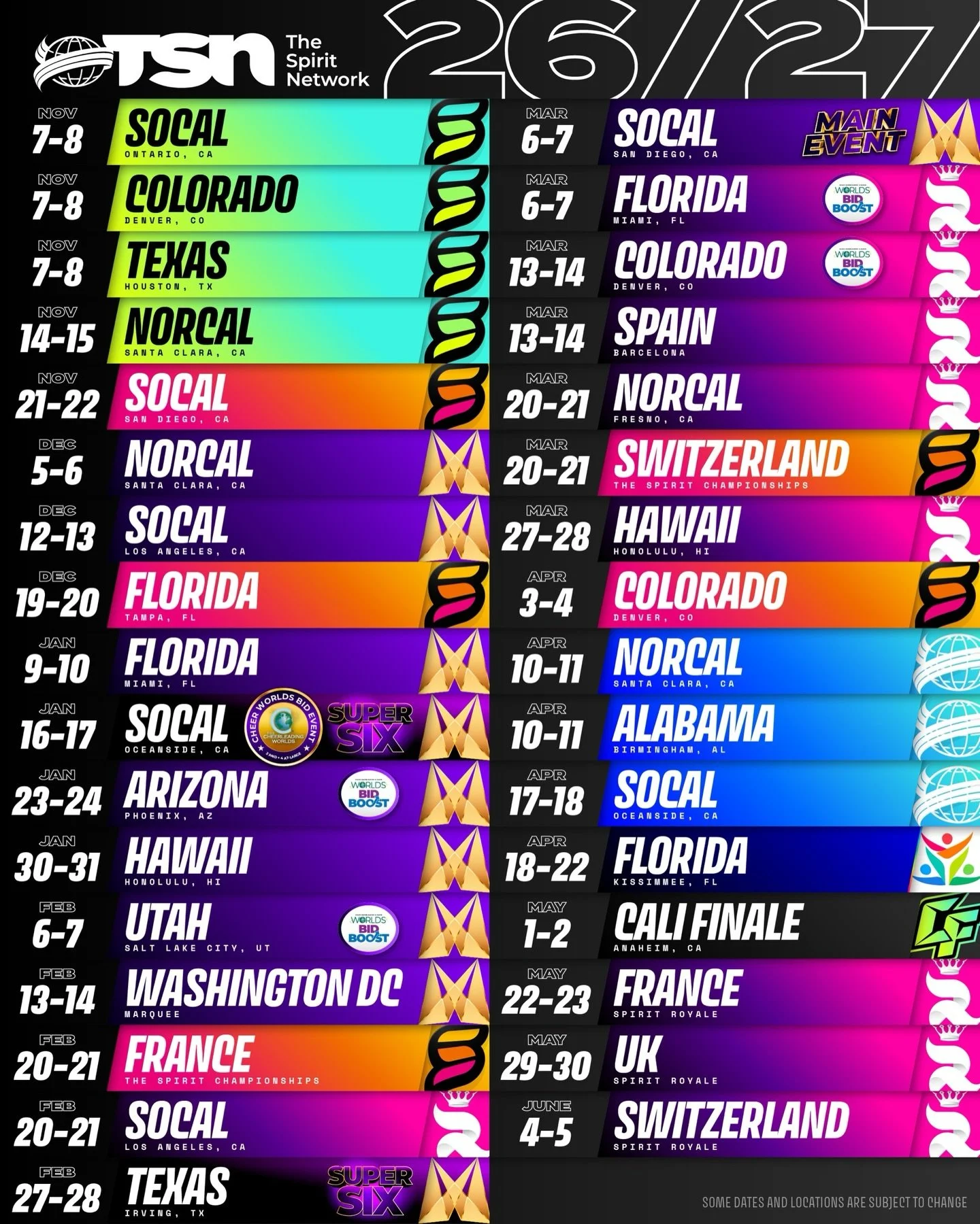 The Spirit Network is coming to a city near YOU in 2026-2027 with BRAND NEW DATES just added! 🫵

The wait is over! Check out all of our scheduled event dates for the 2026-2027 season and start planning your schedule today.

Which TSN events are you 