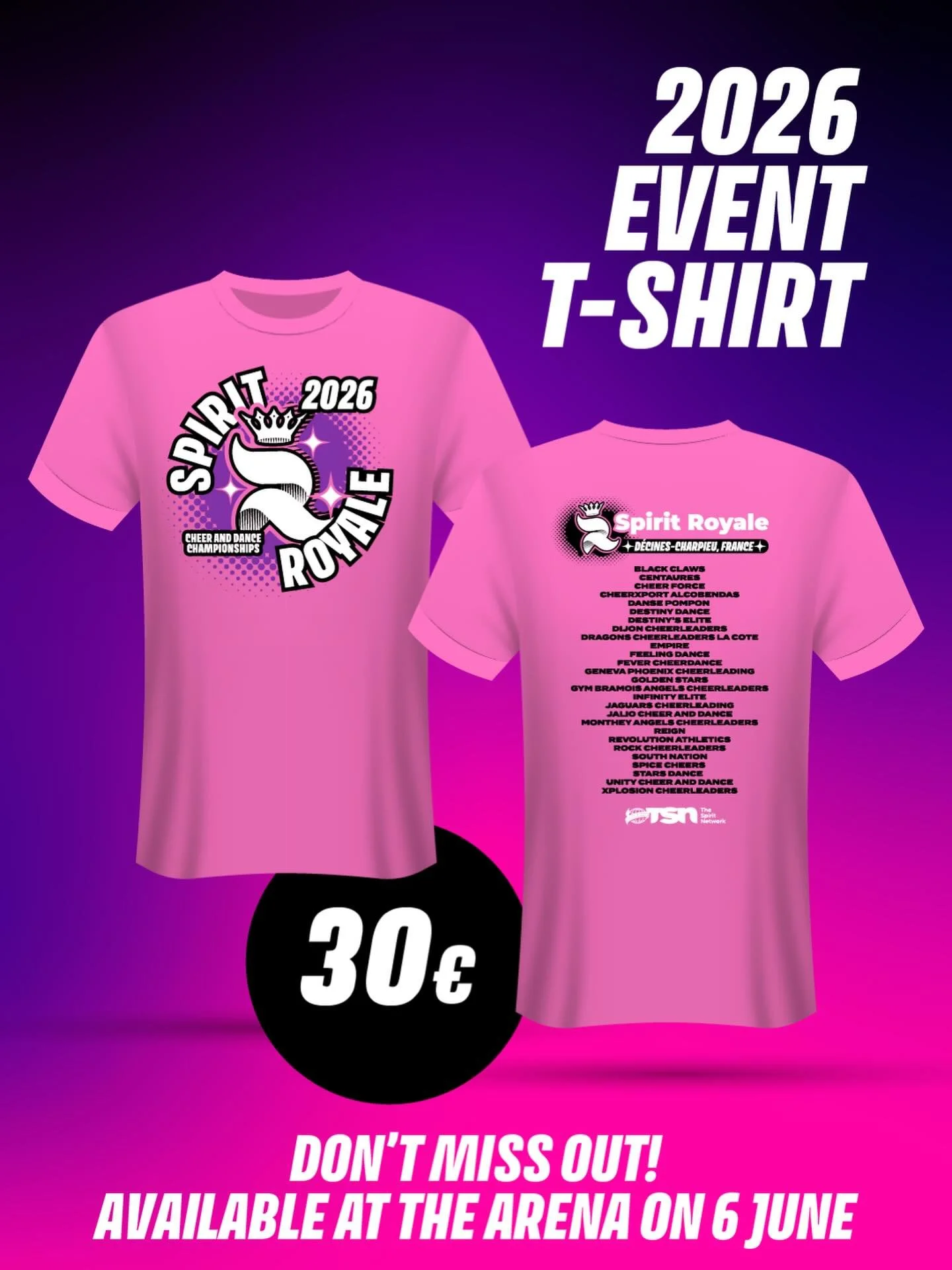 Calling ALL French Spirit Royale teams! 📣

Don&rsquo;t miss out on the chance to purchase our French Royale event tee available on site at the LDLC Arena on June 6th. Drop a 💗 in the comments if you&rsquo;ll be bringing one of these home! 

#TheSpi