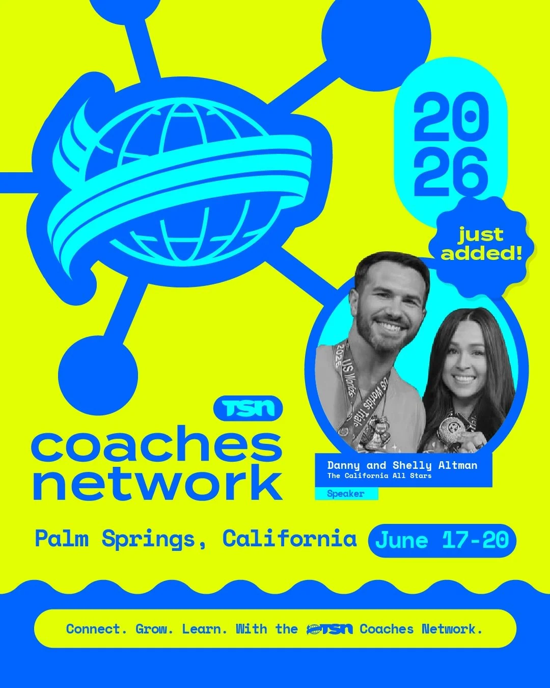 THIS JUST IN 📰

Back to back World Champion coaches of The California All Stars Glow Shelly and Danny Altman will be joining us to host a Stunt and Pyramid Technique class at the 2026 TSN Coaches Conference! 

Don&rsquo;t miss out on the chance for 