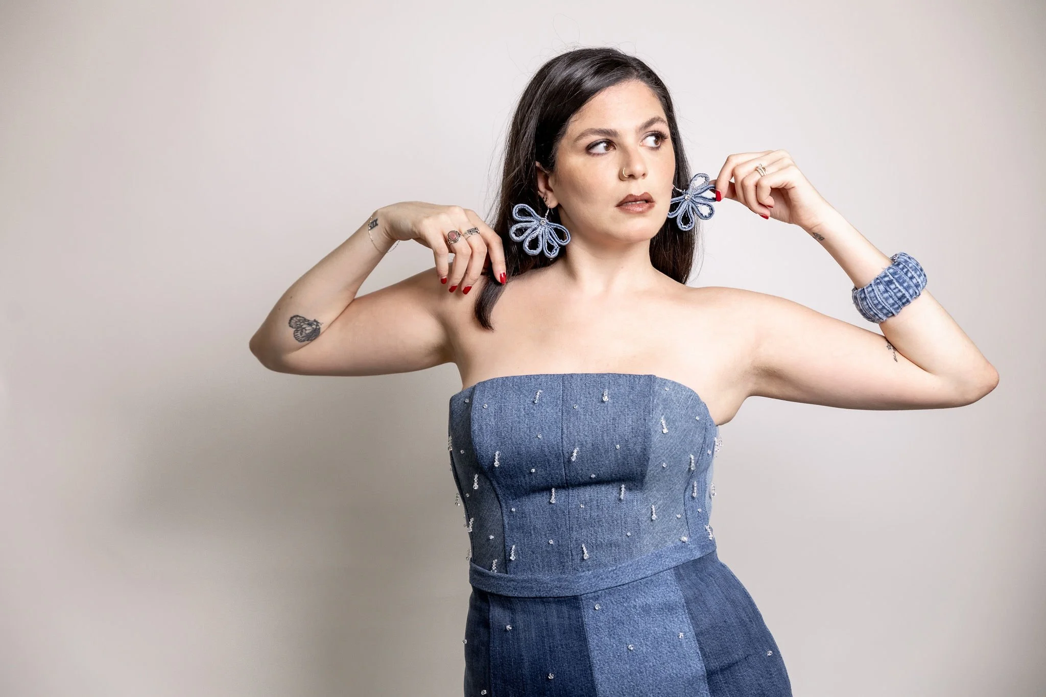 Denim Petal Earrings