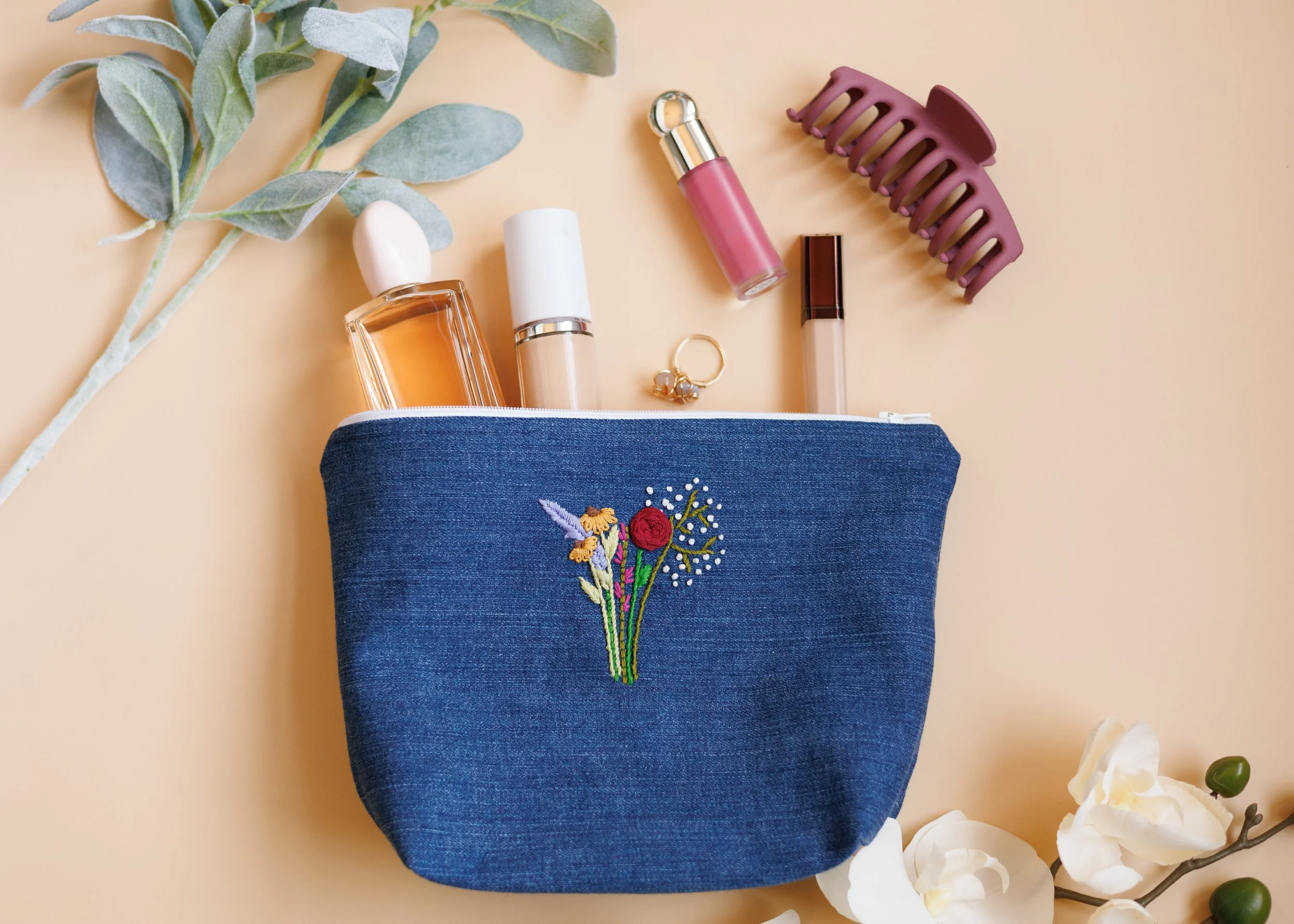 Large Zipper Bag- Denim
