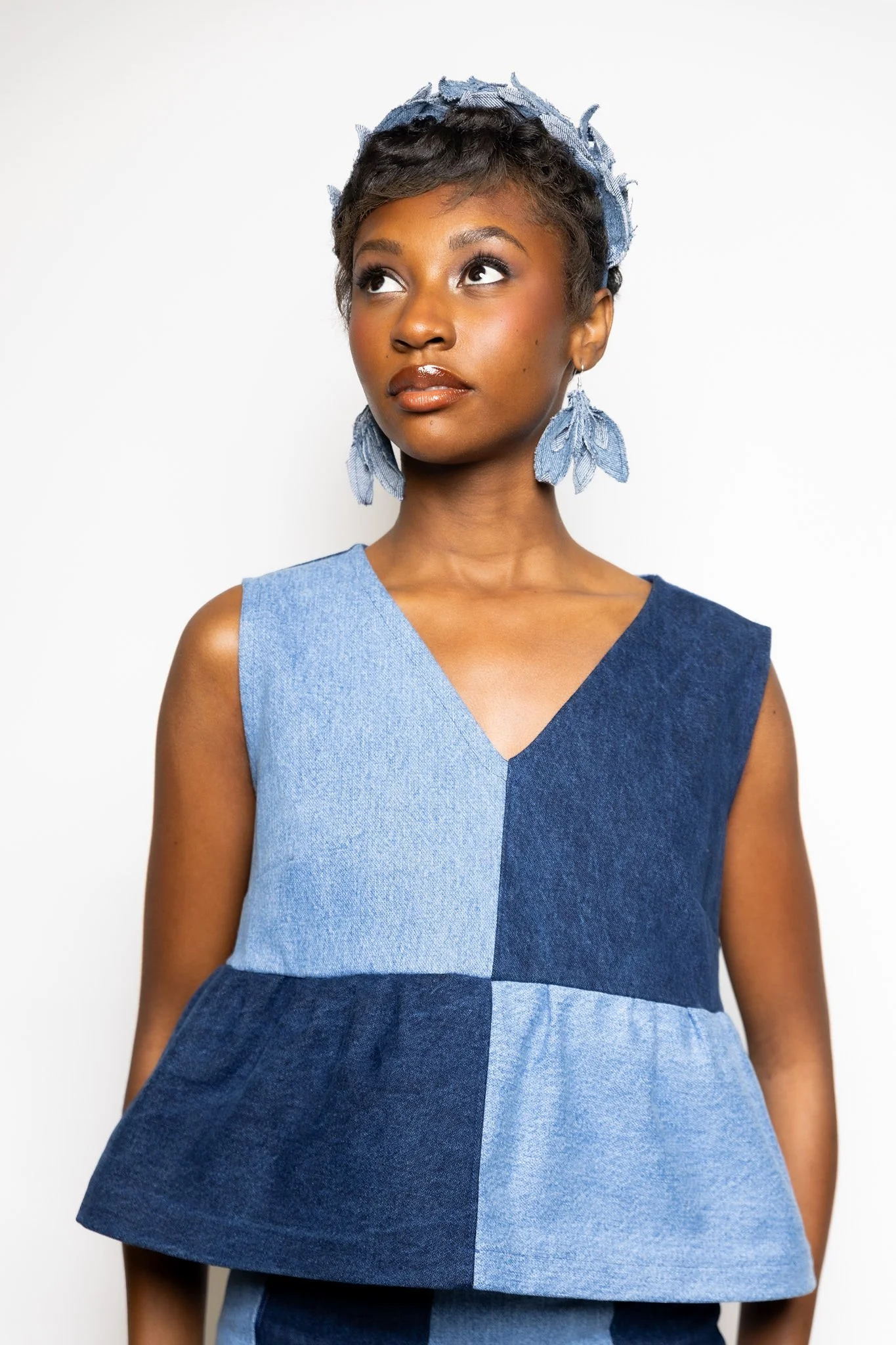 Checker Block Peplum Top