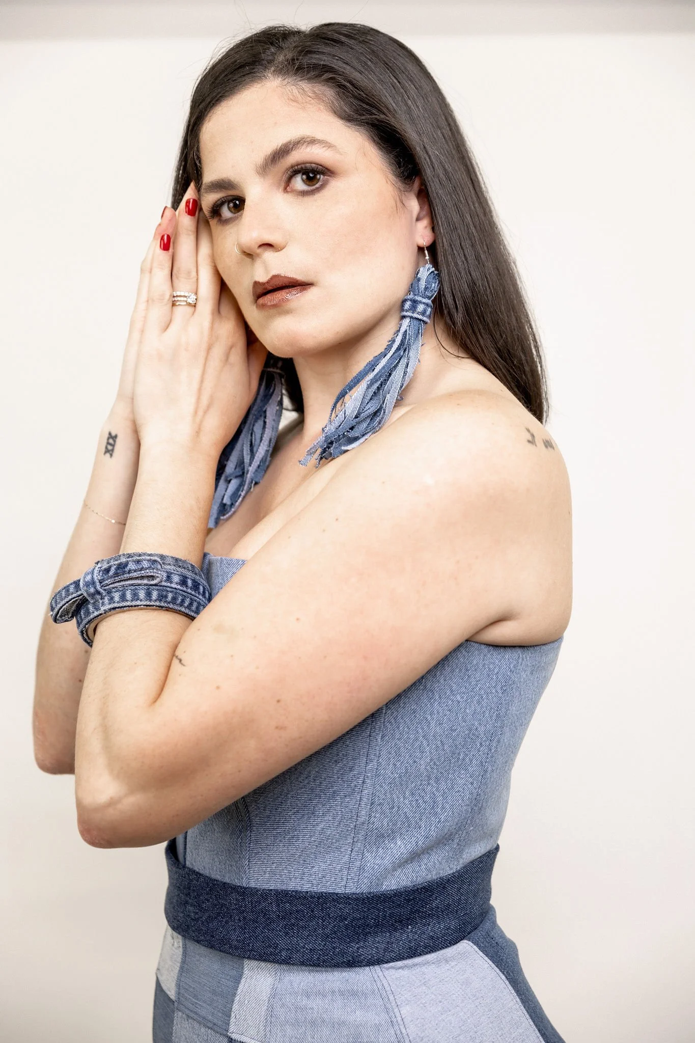 Large Tassle Denim Earrings