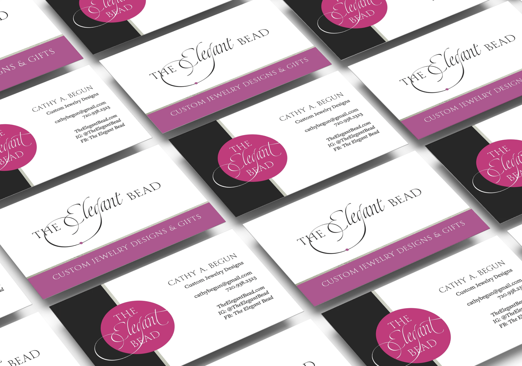 Logo on business cards featuring a bead brand