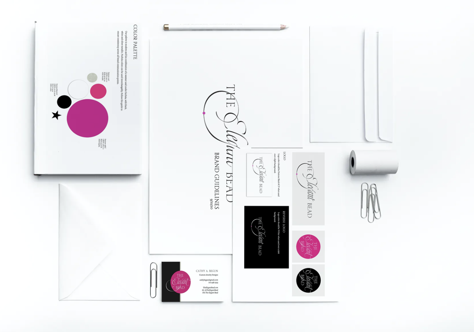 Brand assets for the elegant bead company including colors, fonts and more