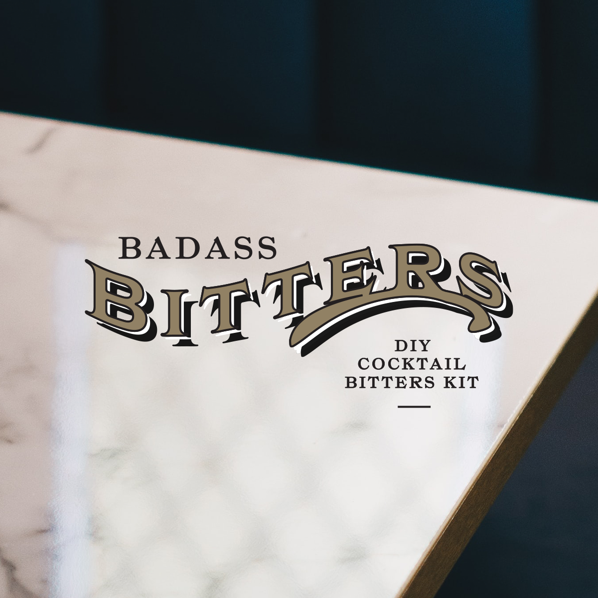 Table with Badass Bitters Logo