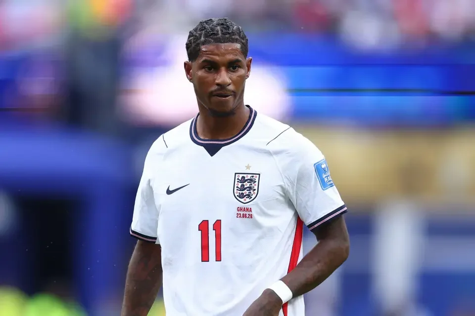 Marcus Rashford driving forward for England at the 2026 FIFA World Cup, representing one of the game's most direct and expressive attacking players. Blog by Kevin George