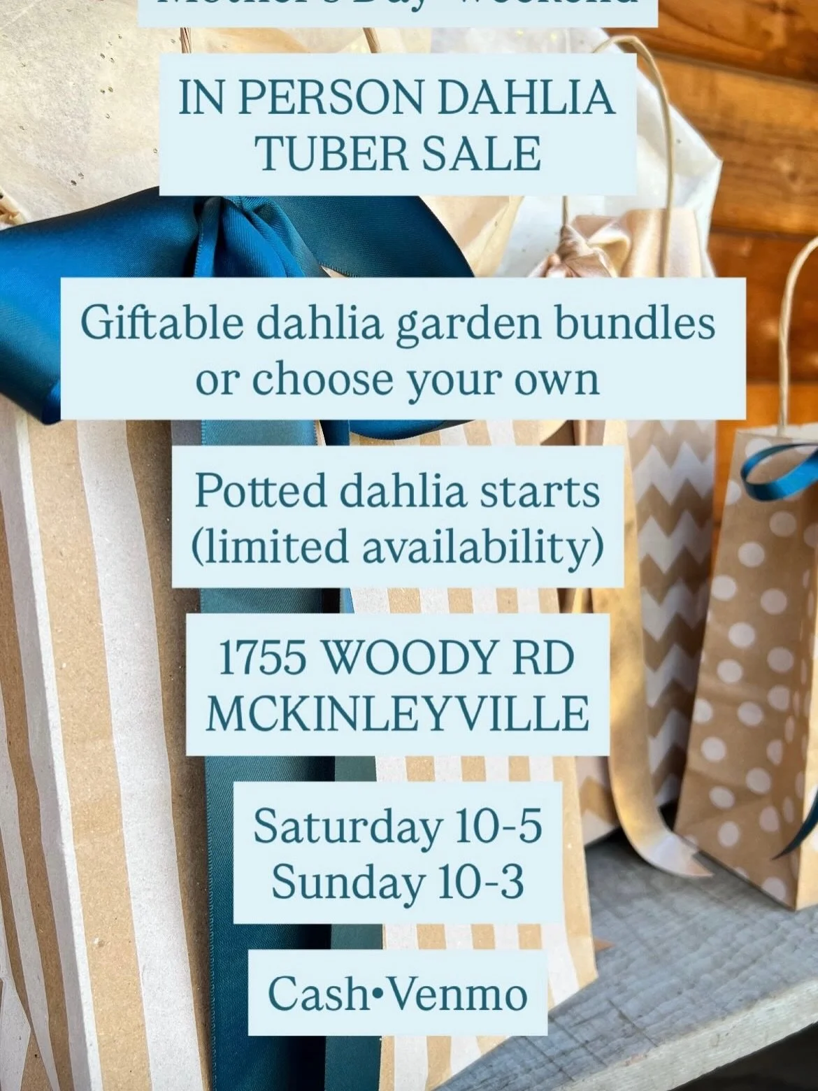 Need a gift for this weekend? We&rsquo;ve got you covered 😉

Our specialty curated dahlia tuber collections are tied with a big bow, ready to gift, from our farm to your loved one. 

We&rsquo;ll also have a great selection of individual tubers, so y