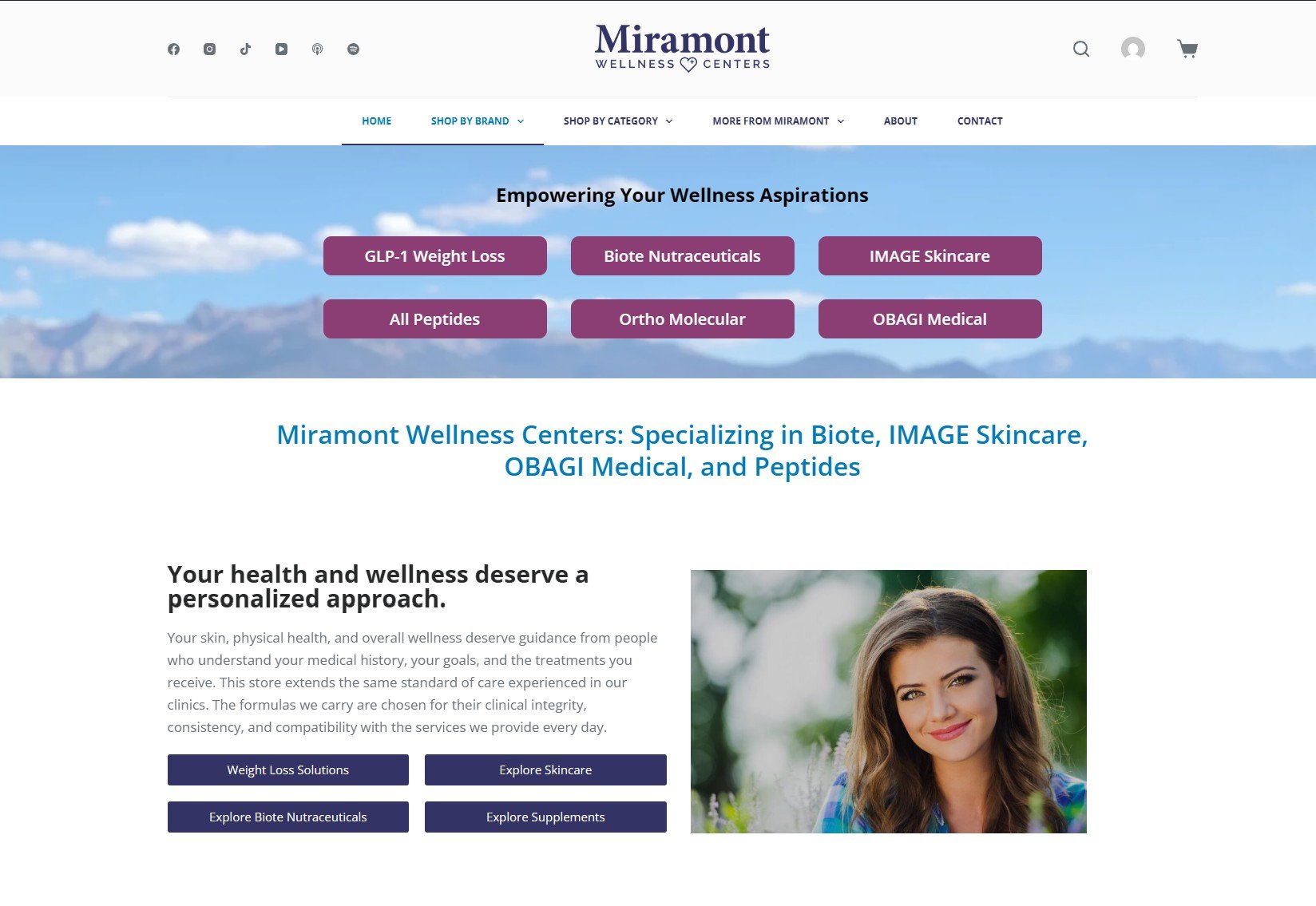Preview of online store homepage with menu and pill buttons