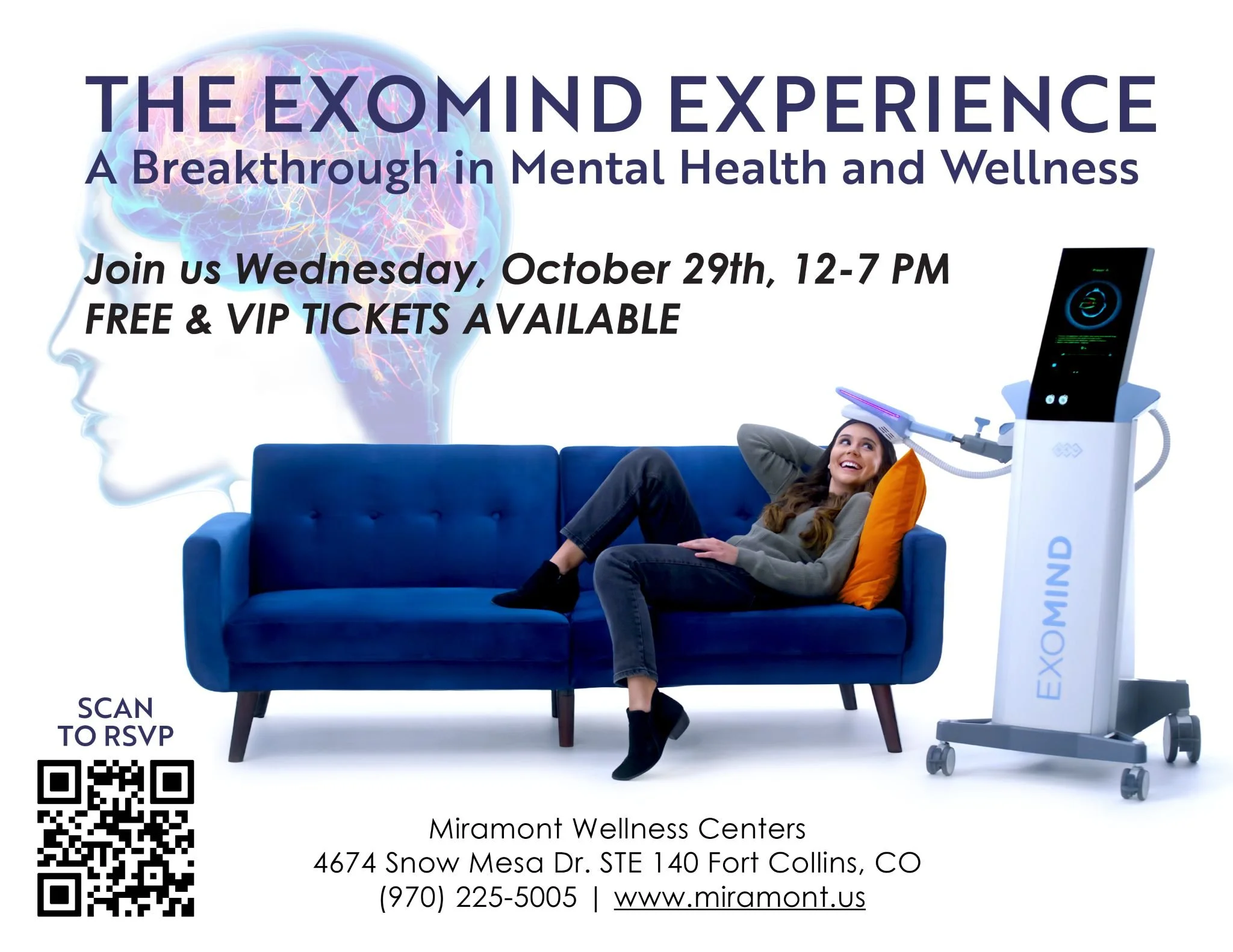 Postcard handbill for a special event featuring Exomind TMS Therapy.
