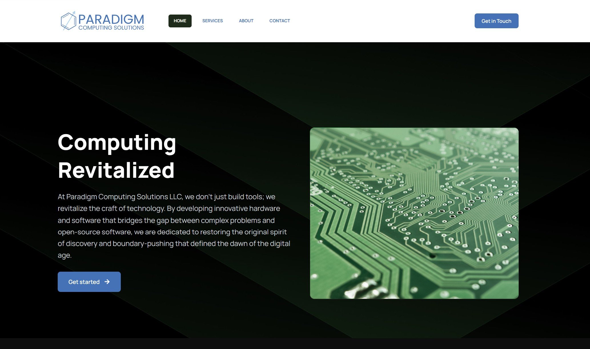 Preview image of Paradigm Computing Solutions website with header and intro paragraph