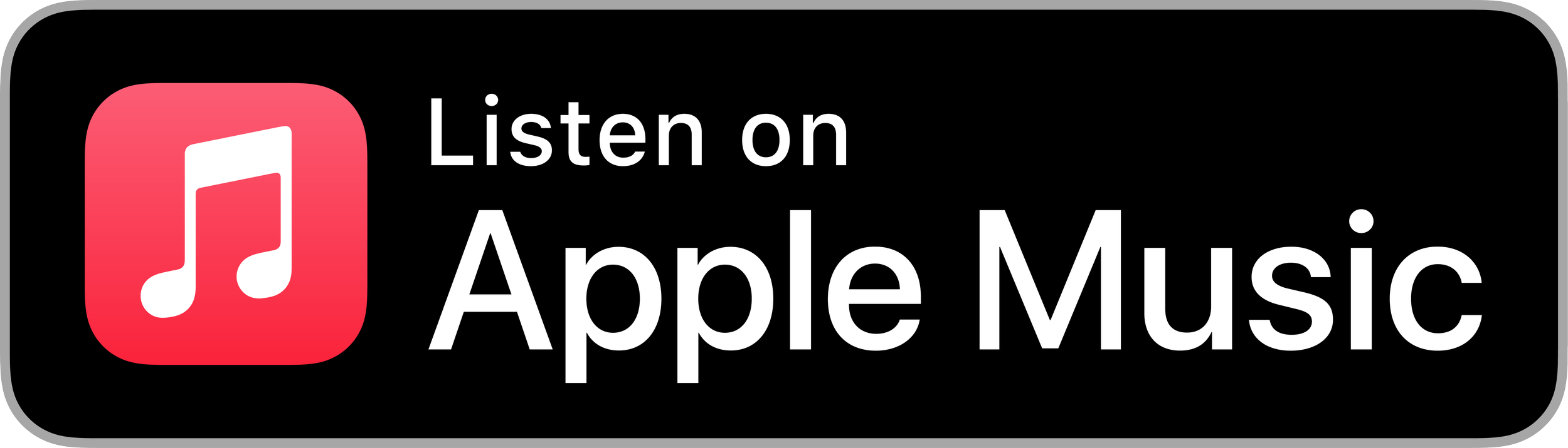 Apple Music logo with text 'Listen on Apple Music'.