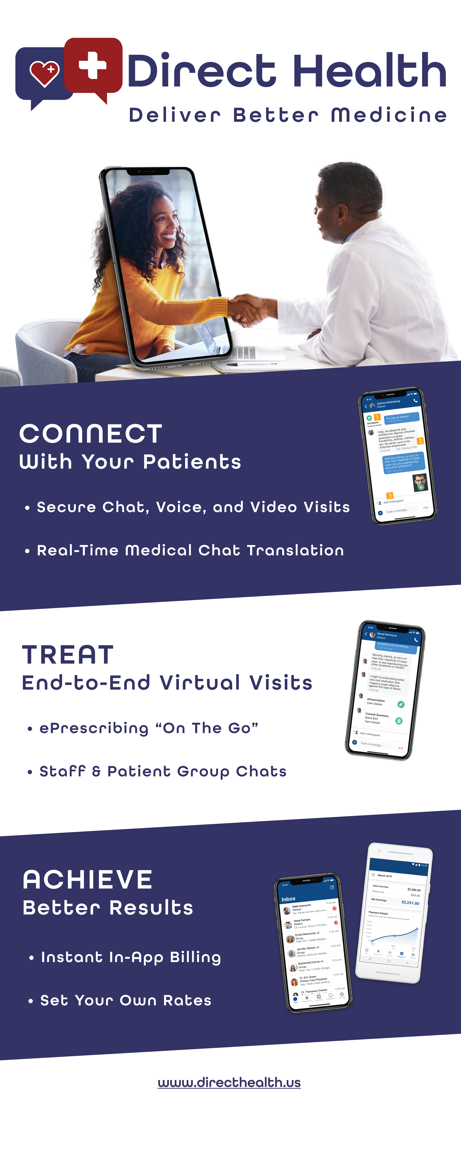 Sitting over 6 feet tall, this banner was created to draw attention into the Direct Health app booth at various conferences.