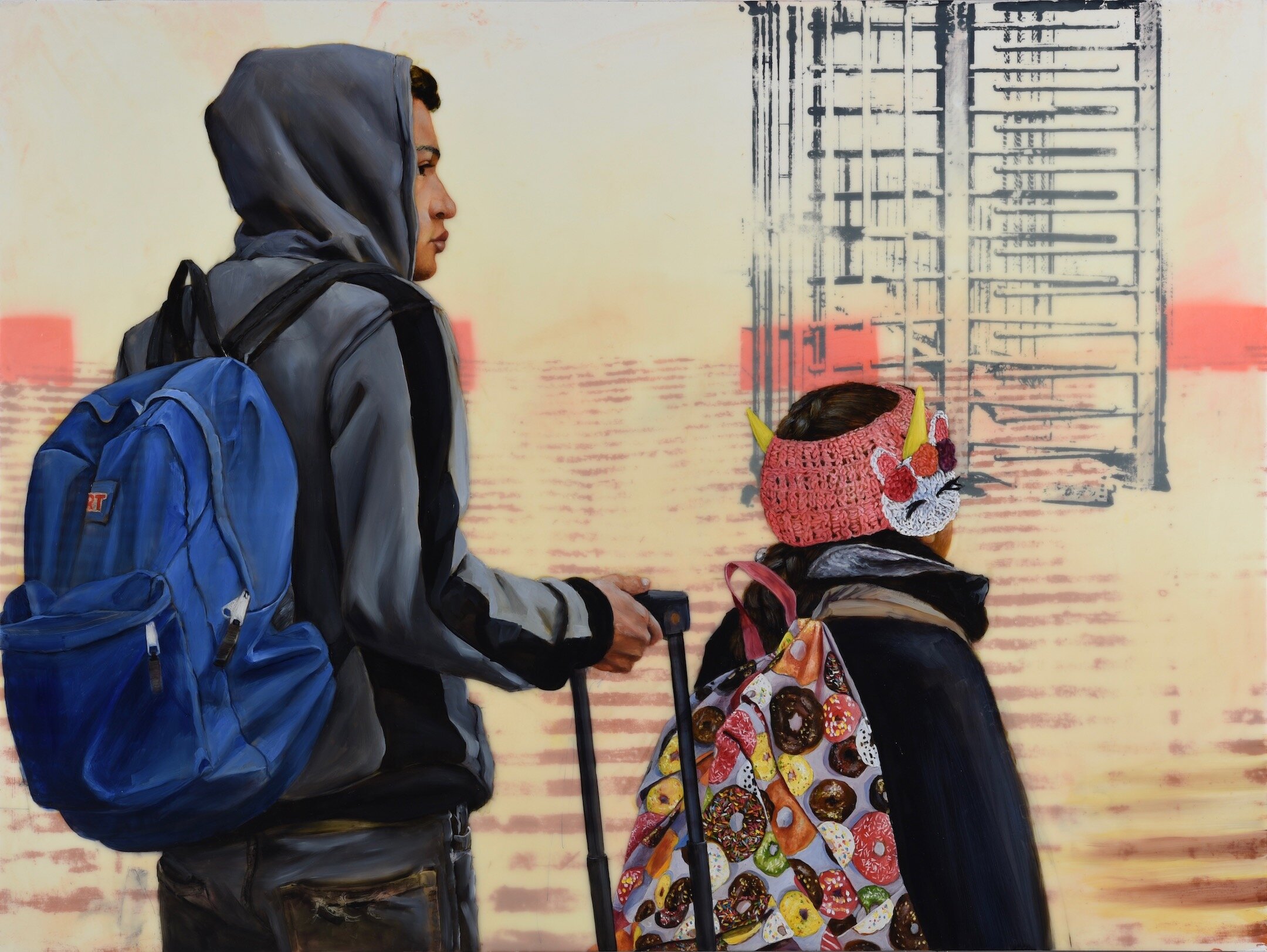   Waiting,  36 x 48" Screen Prints, Resin, Oil on Panel 